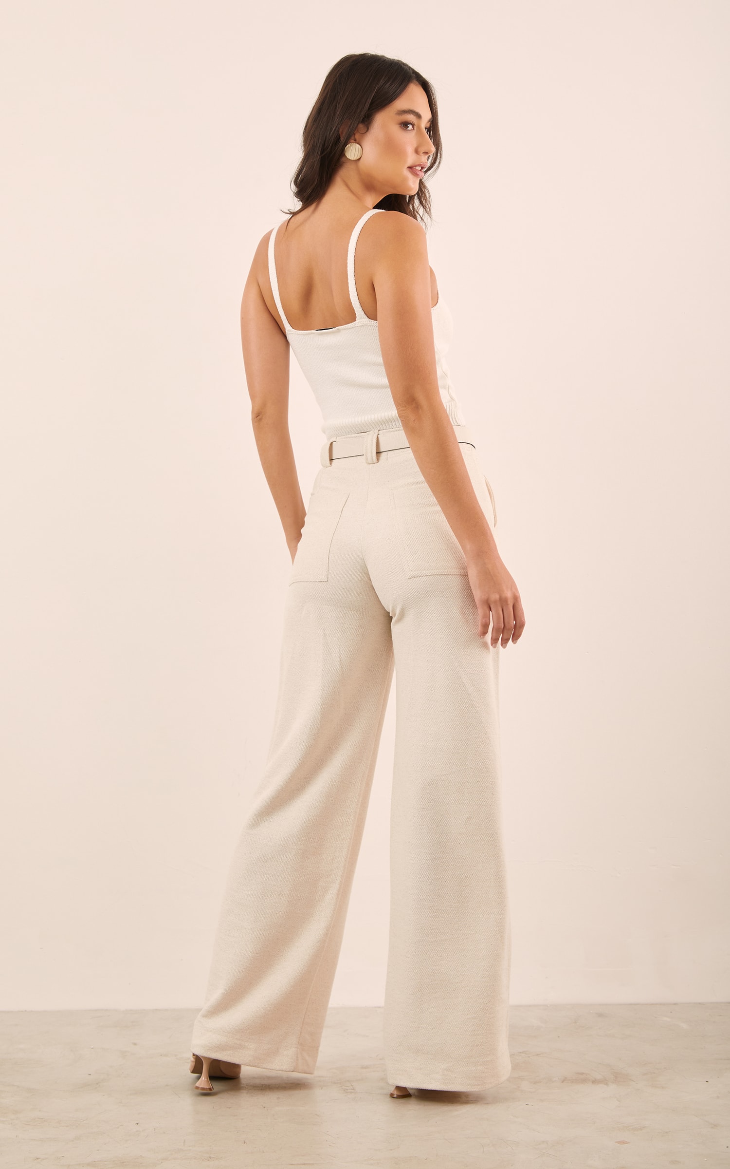 Calça Wide Leg Moletom Sarjado Natural
