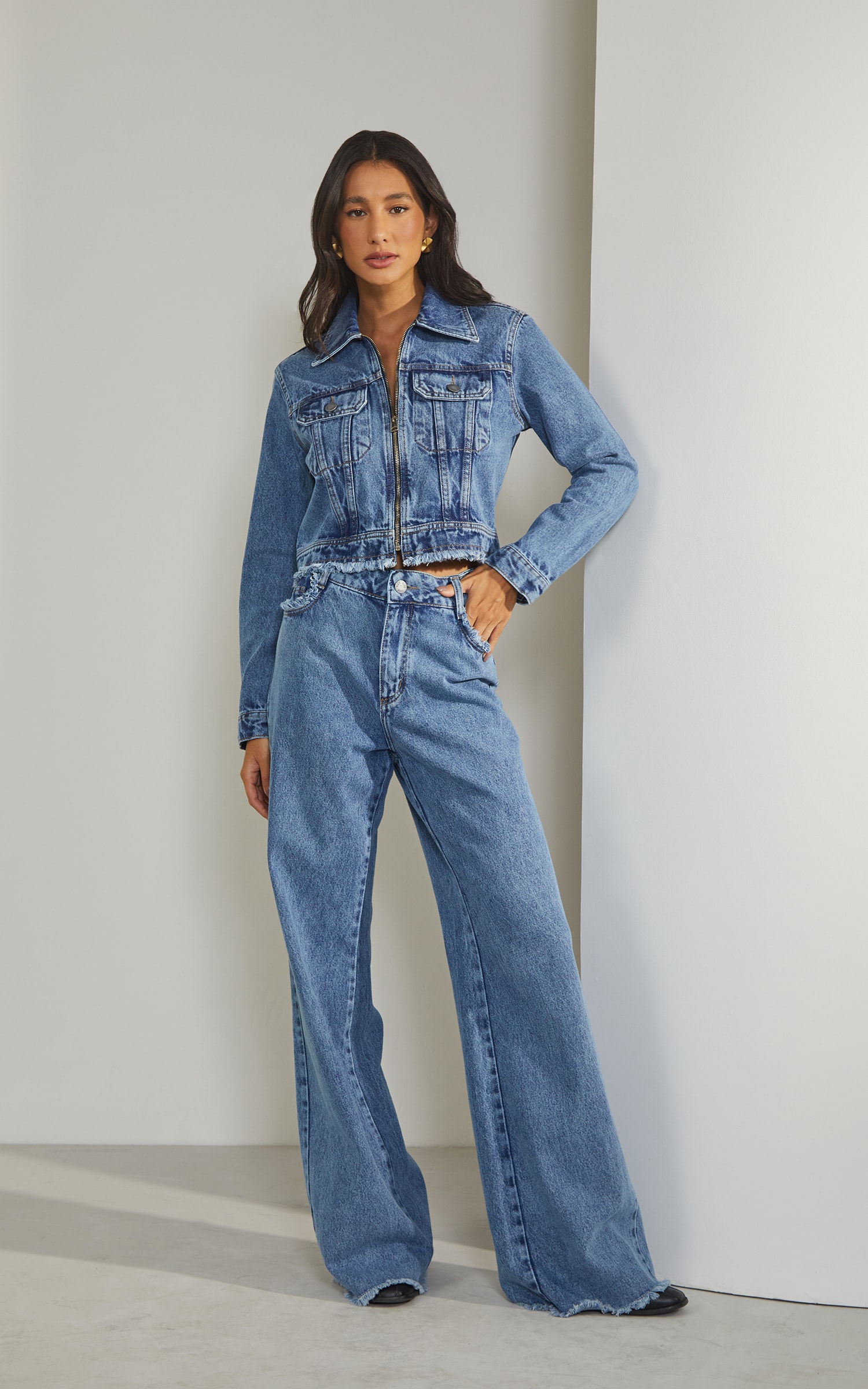 Calça Wide Leg Puídos Jeans