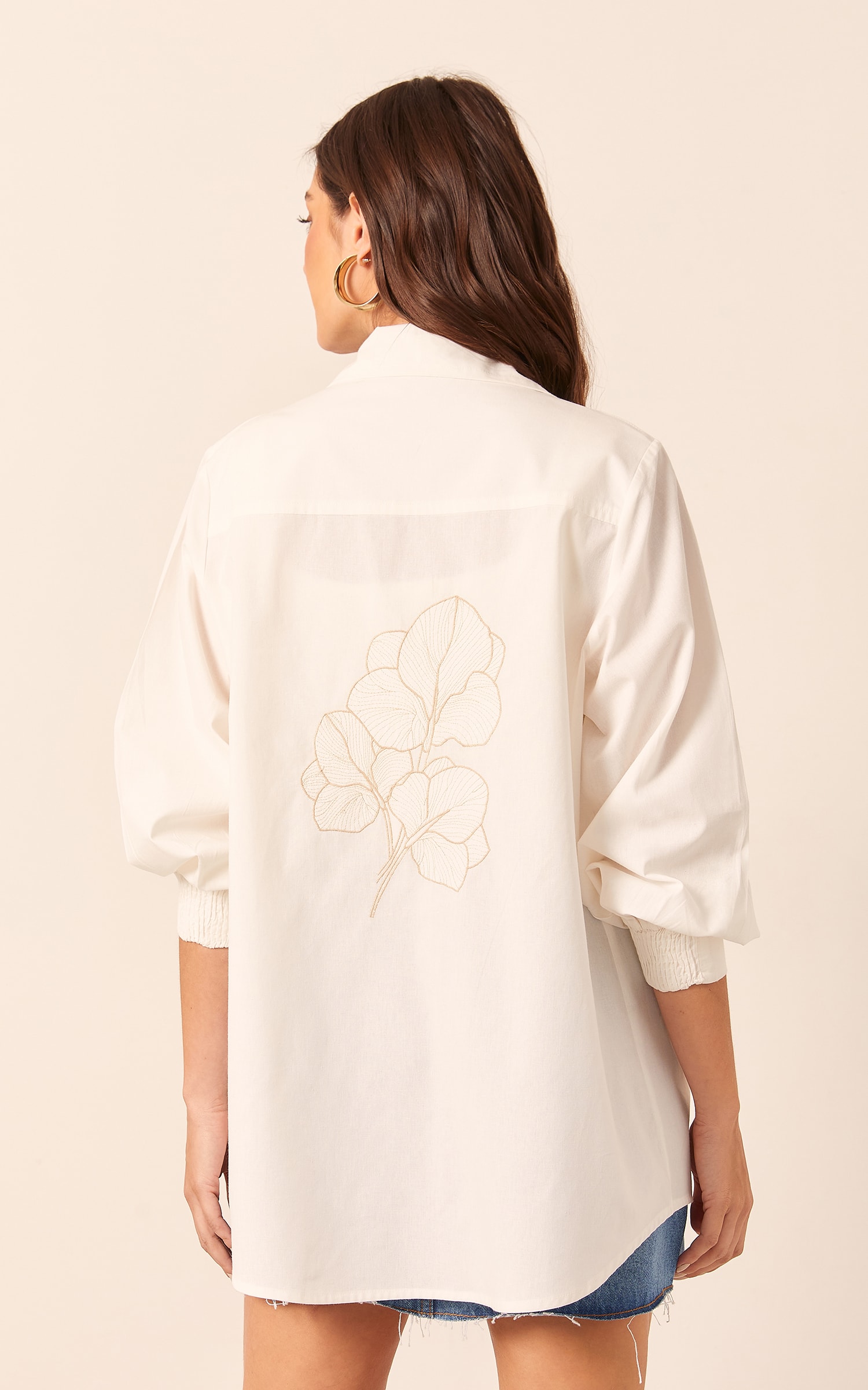 Camisa Bordada Manga Bufante Off White