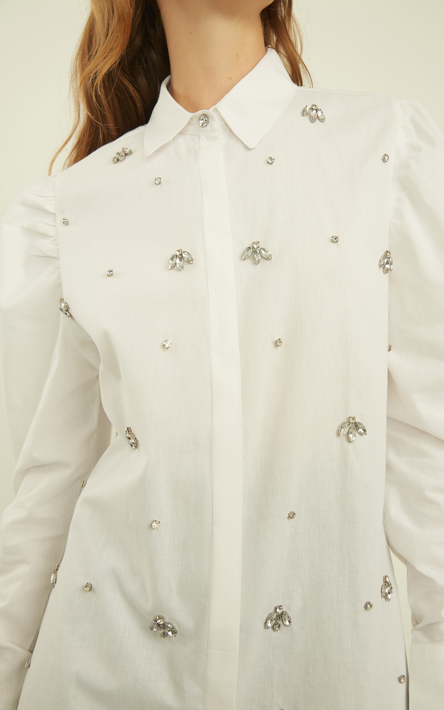 Camisa Bordada Manga Bufante Off White