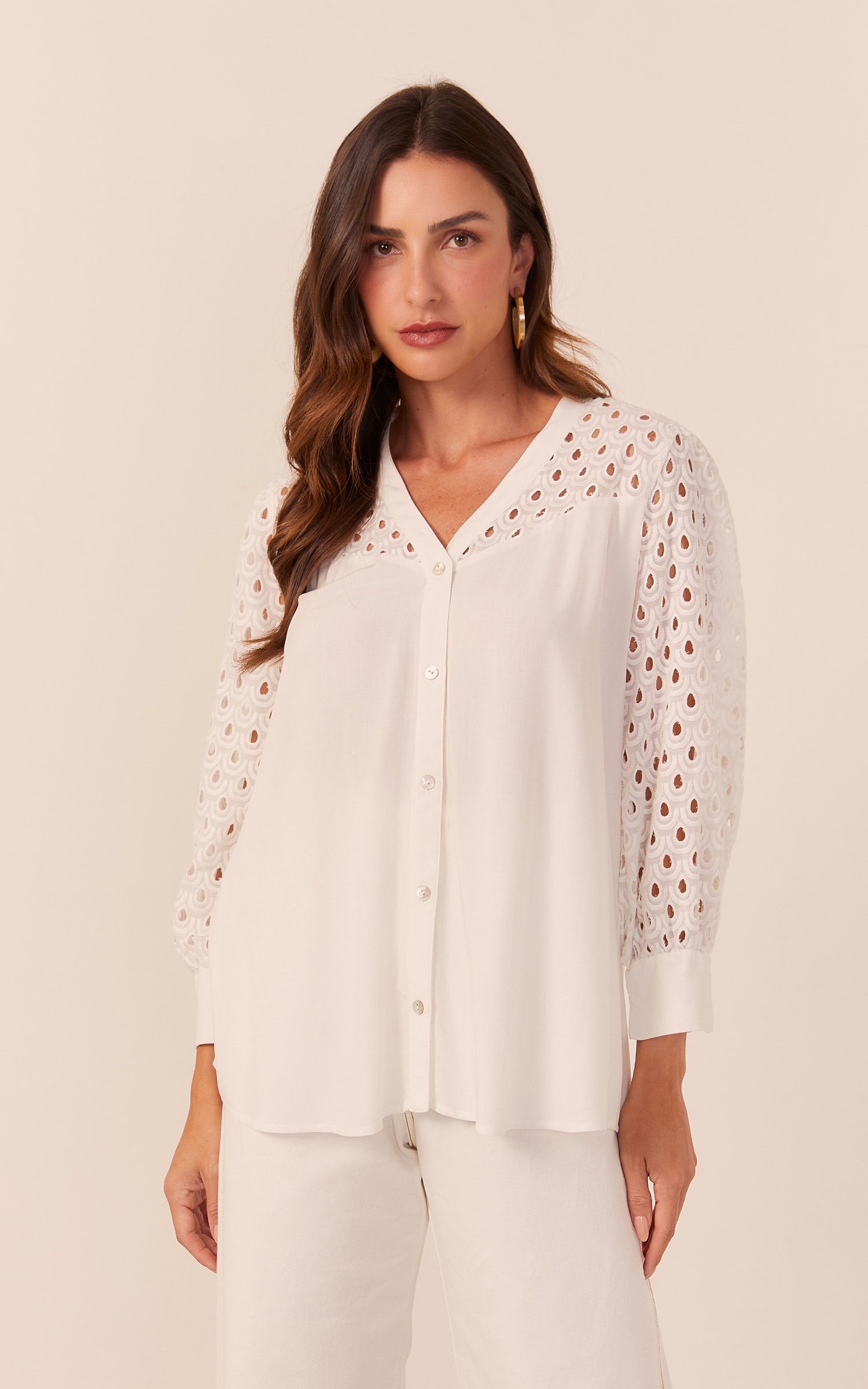 Camisa Brisa Manga Detalhada Off White