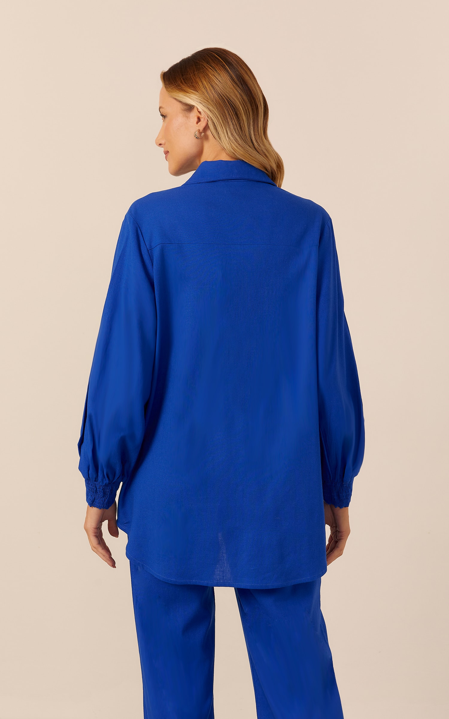 Camisa Caminhos Manga Bufante Azul Royal