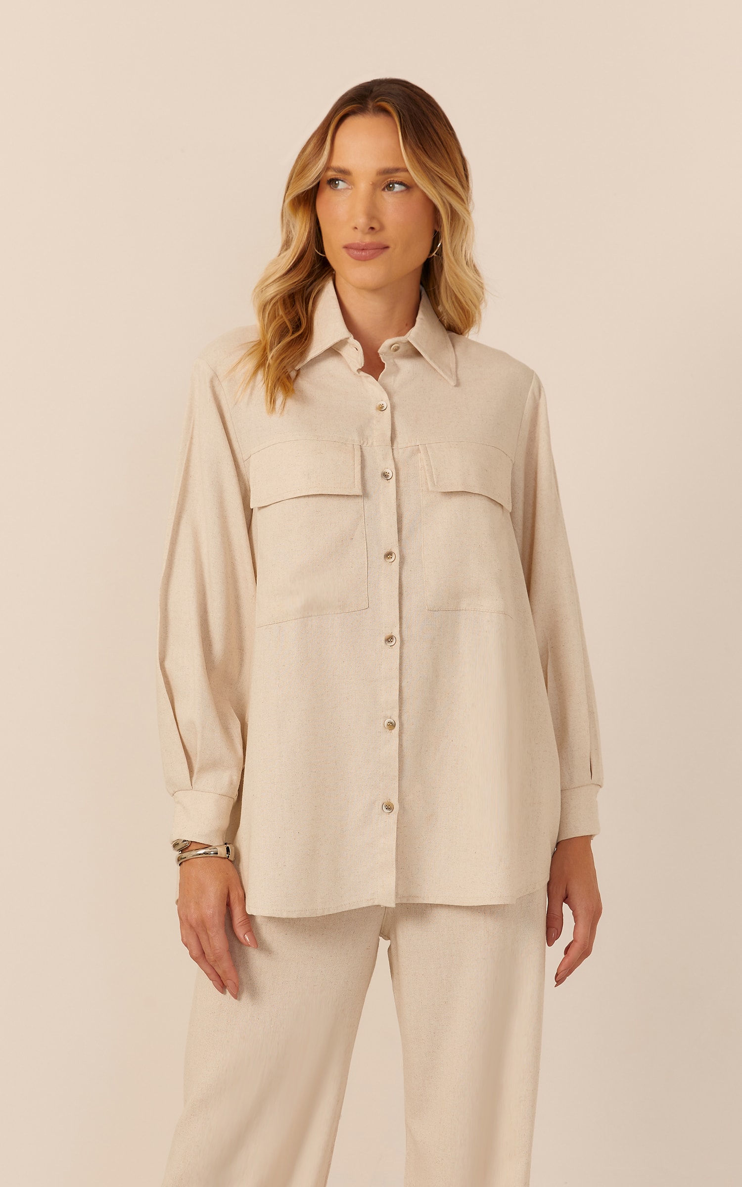 Camisa Caminhos Manga Bufante Natural