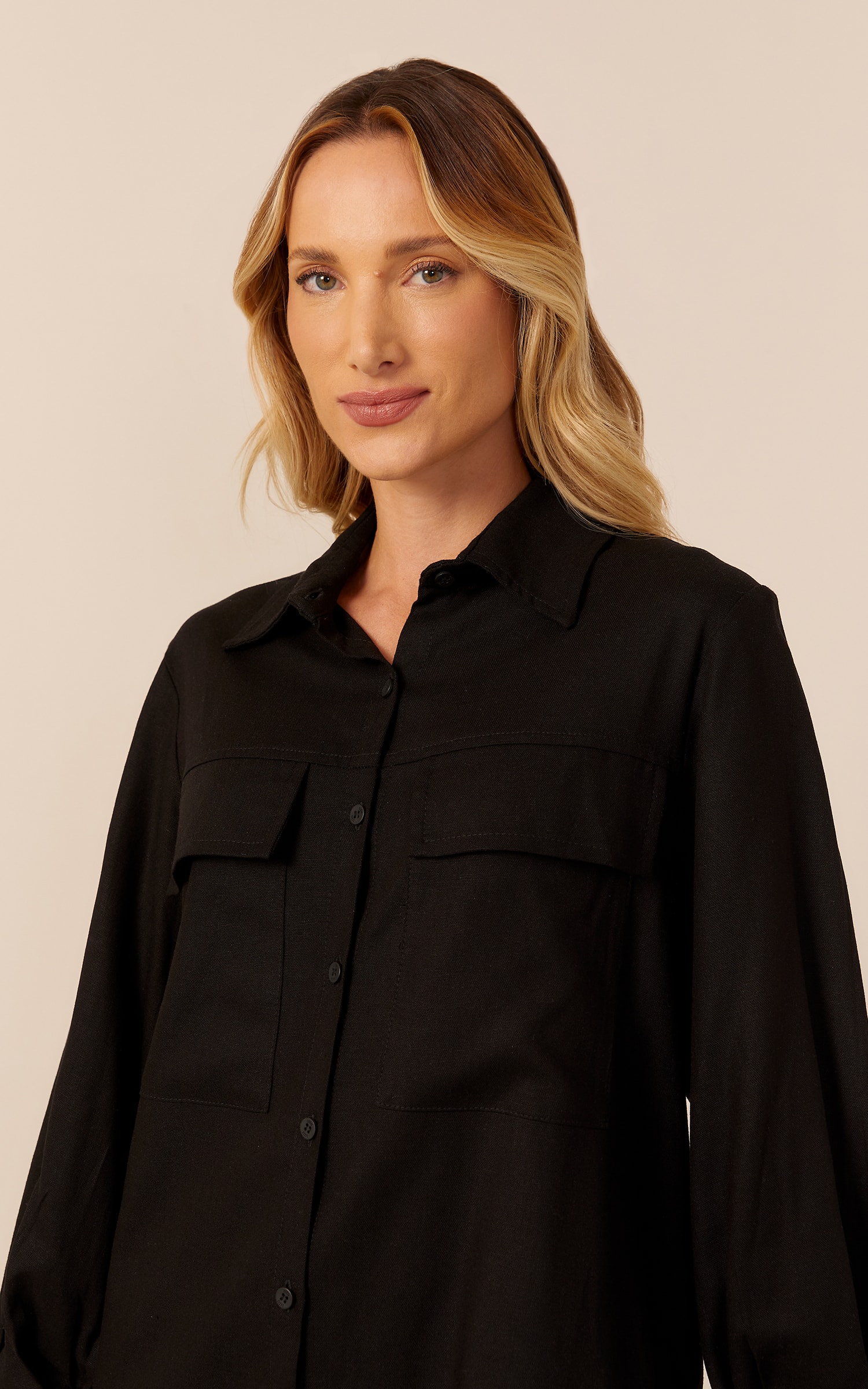 Camisa Caminhos Manga Bufante Preto