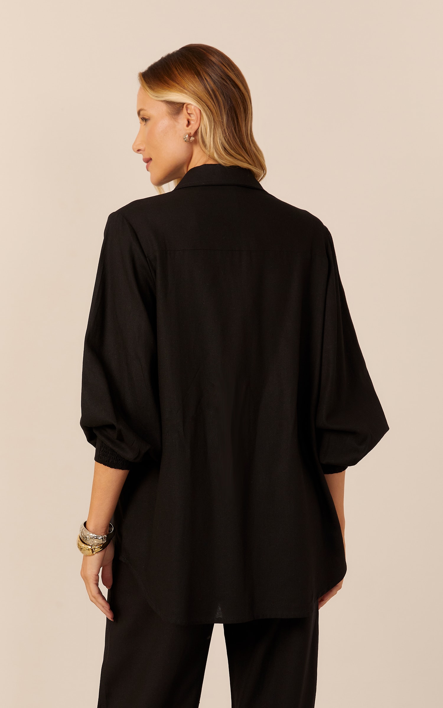 Camisa Caminhos Manga Bufante Preto