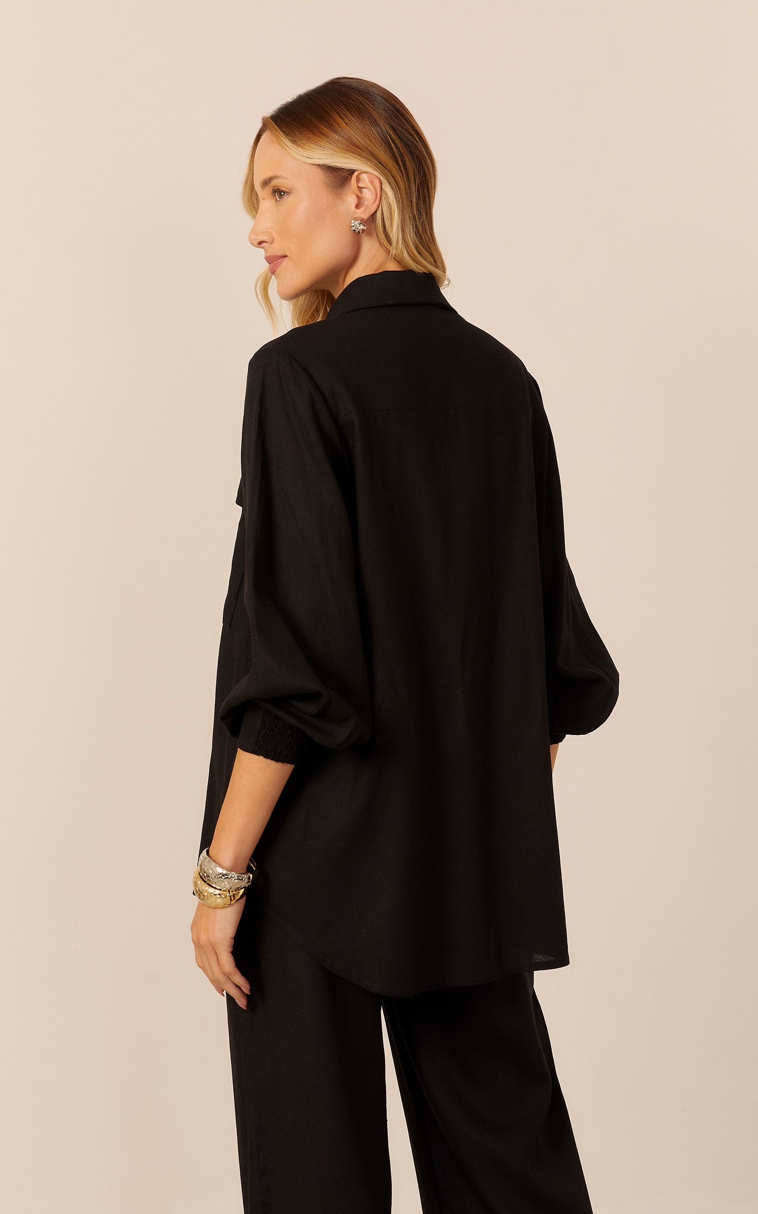 Camisa Caminhos Manga Bufante Preto