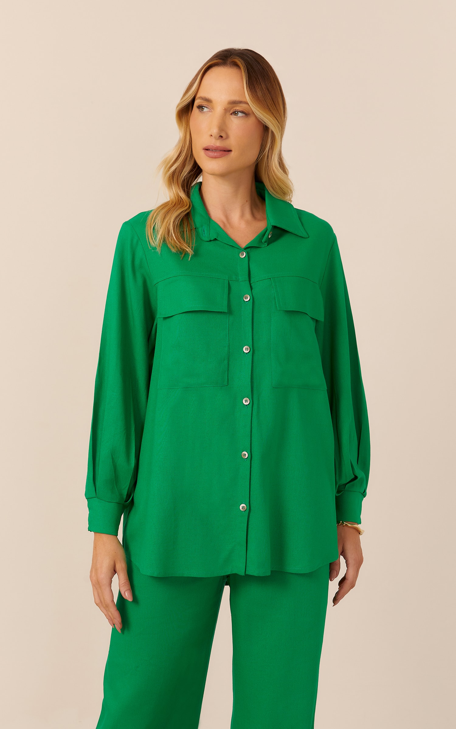 Camisa Caminhos Manga Bufante Verde Bandeira