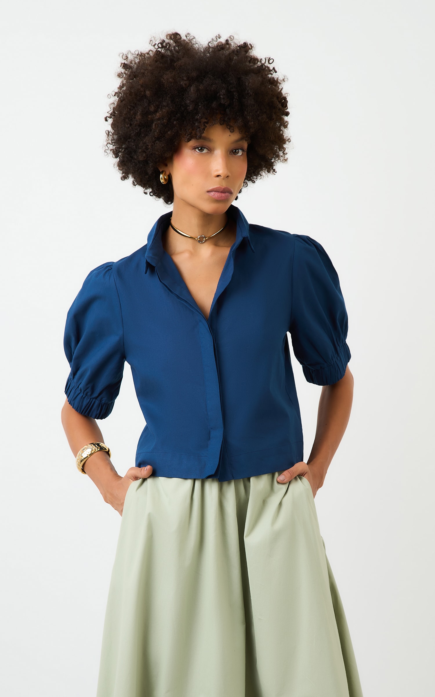 Camisa Cropped Chateau Cobalto