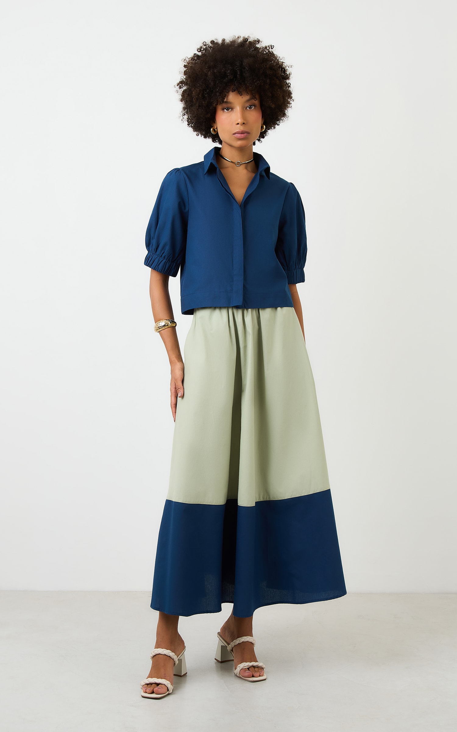 Camisa Cropped Chateau Cobalto