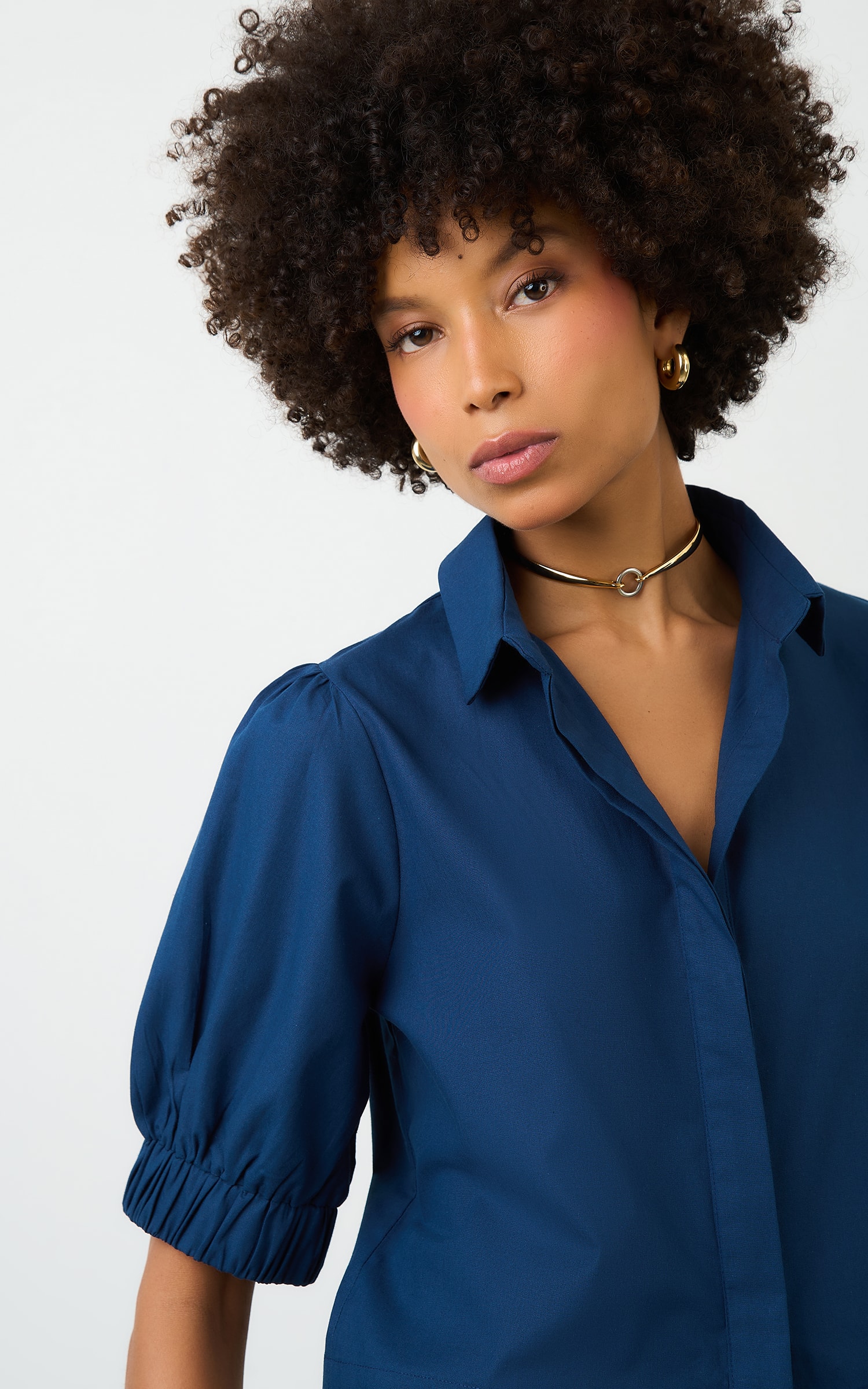 Camisa Cropped Chateau Cobalto
