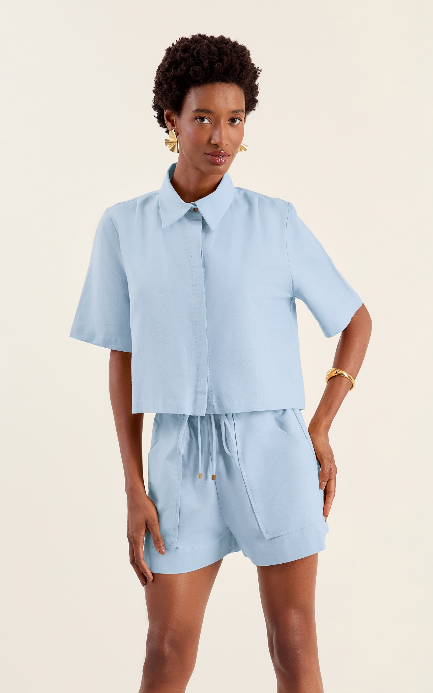 Camisa Cropped Fresh Azul Ceu