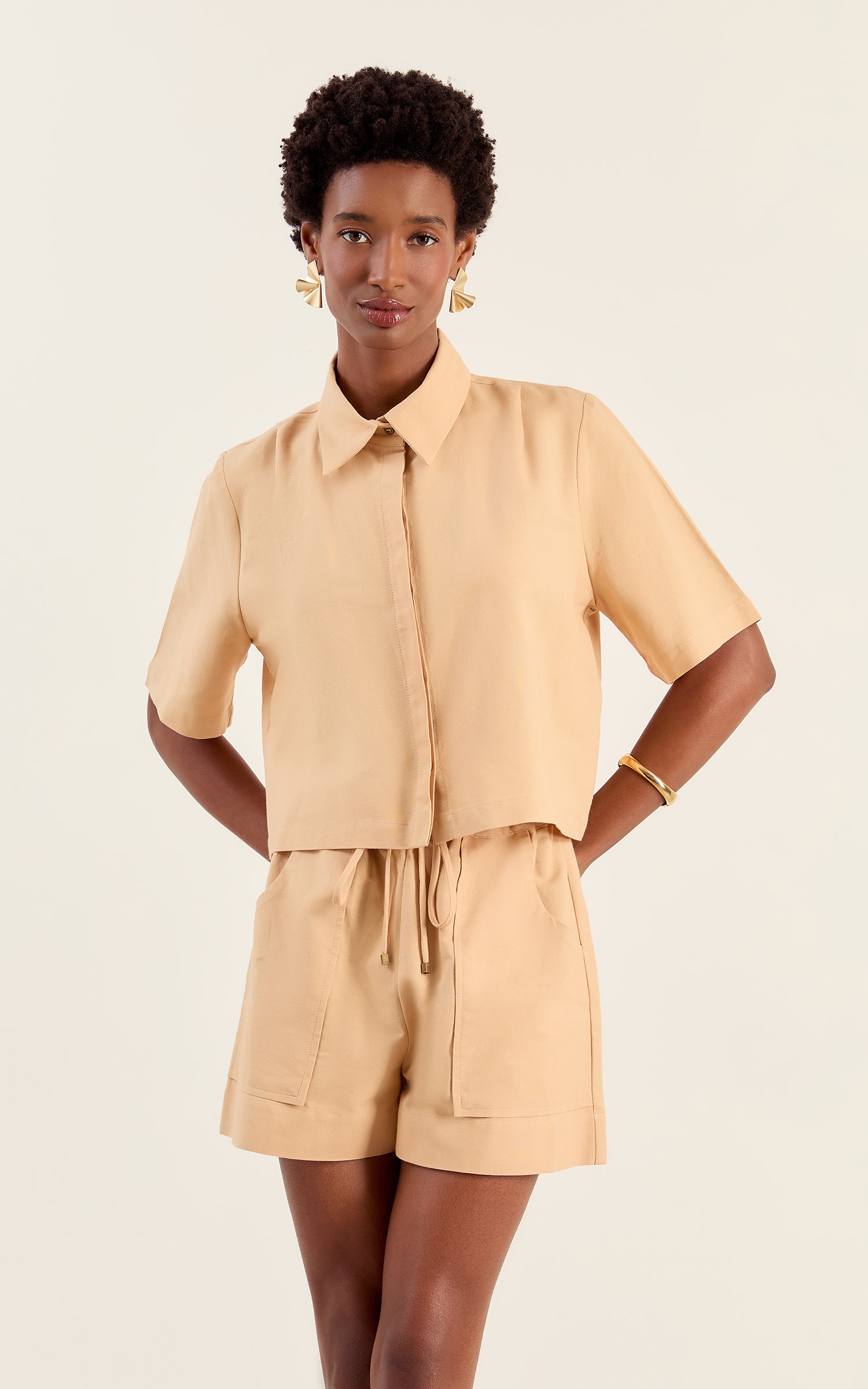 Camisa Cropped Fresh Bege