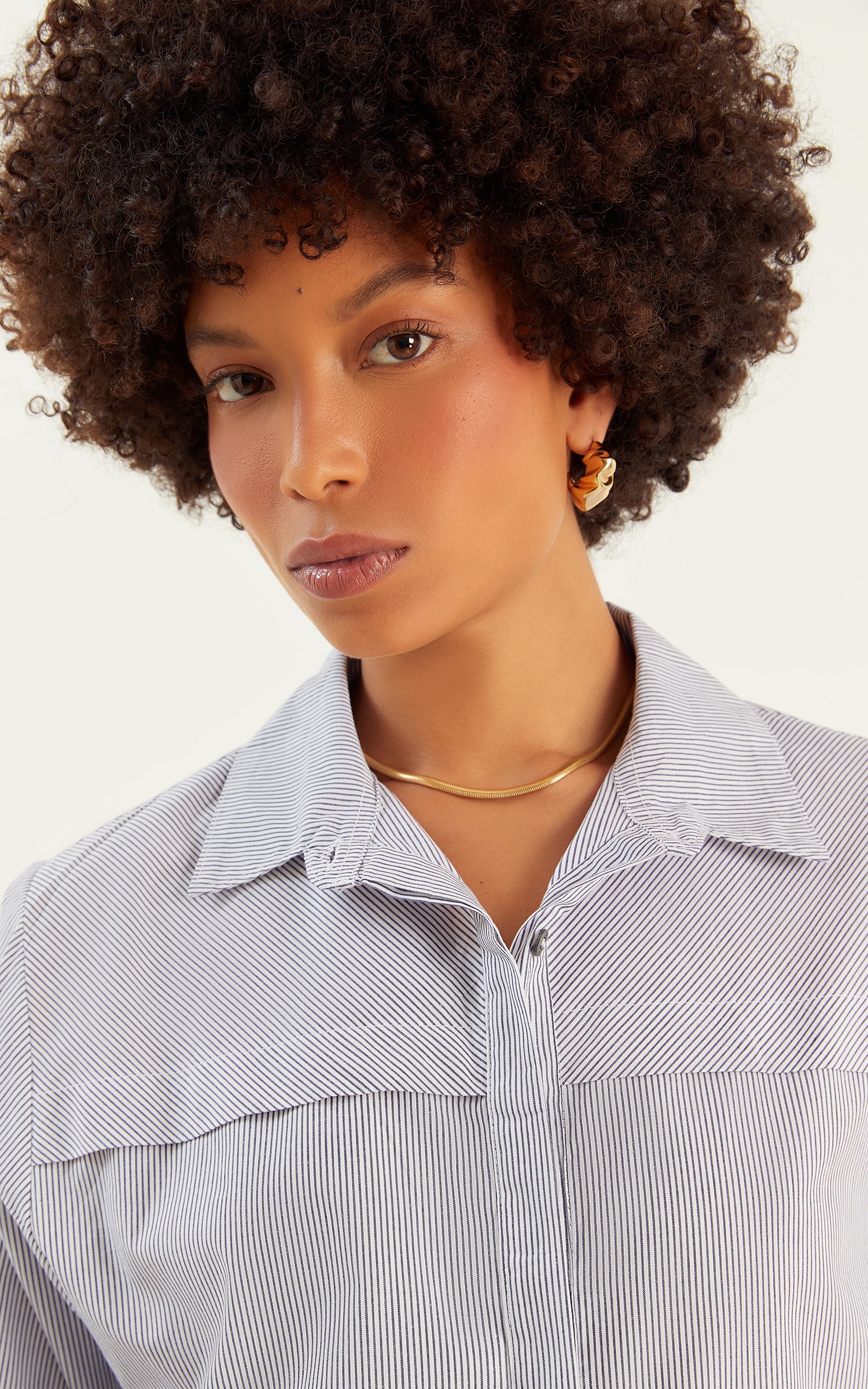 Camisa Cropped Listras Marinho/Off