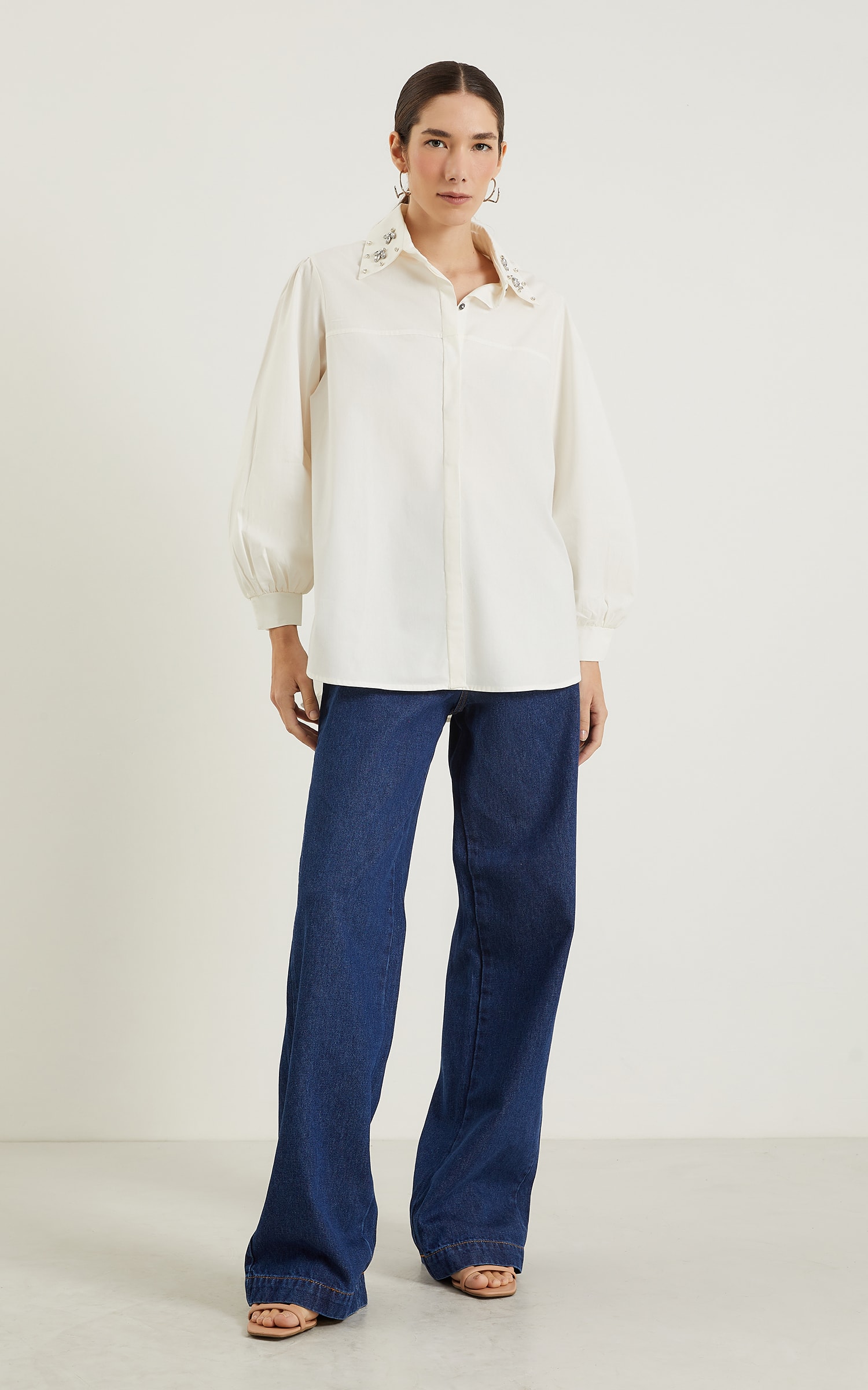 Camisa Gola Bordada Off White