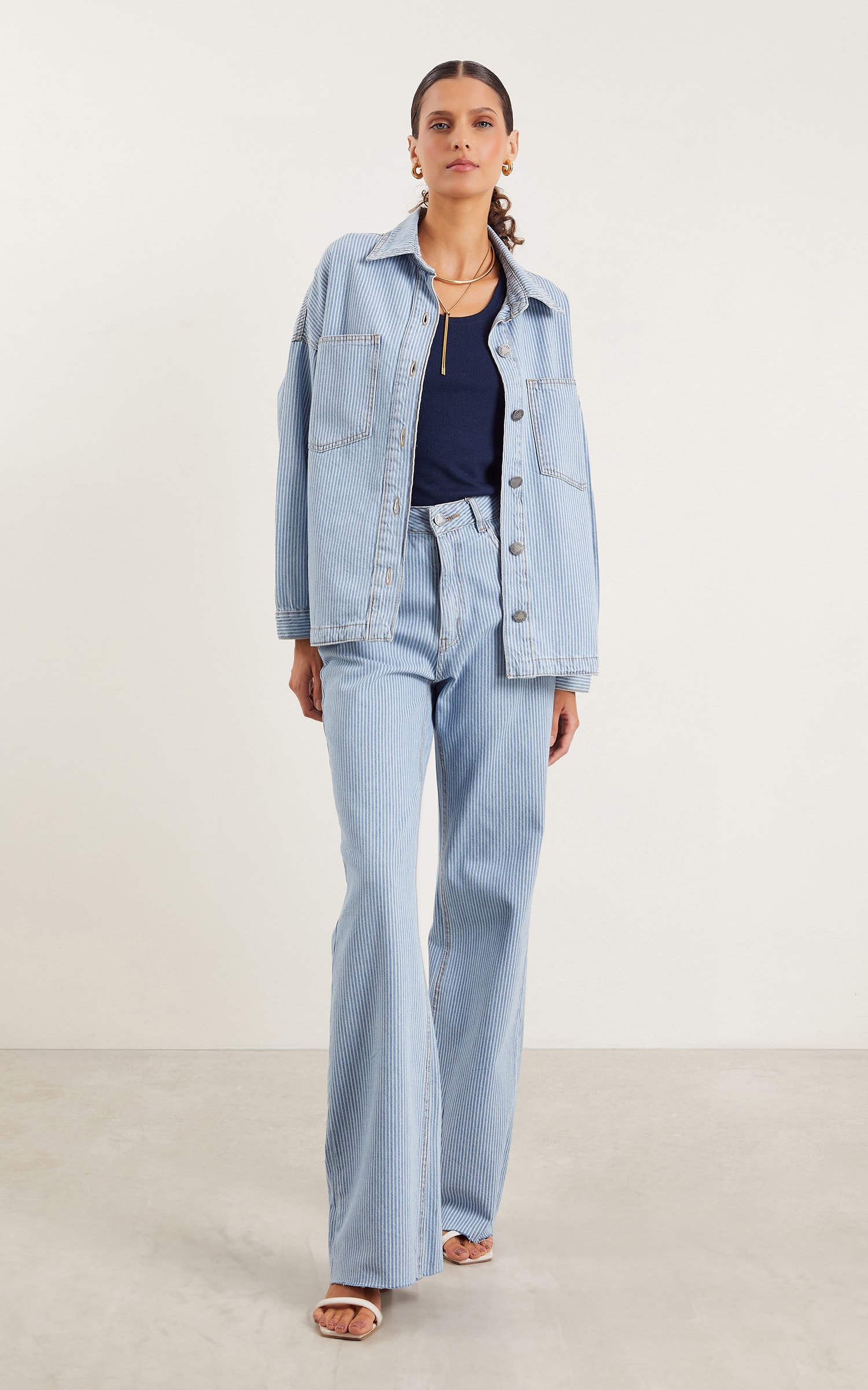 Camisa Jeans Oversized Stripe Jeans Claro