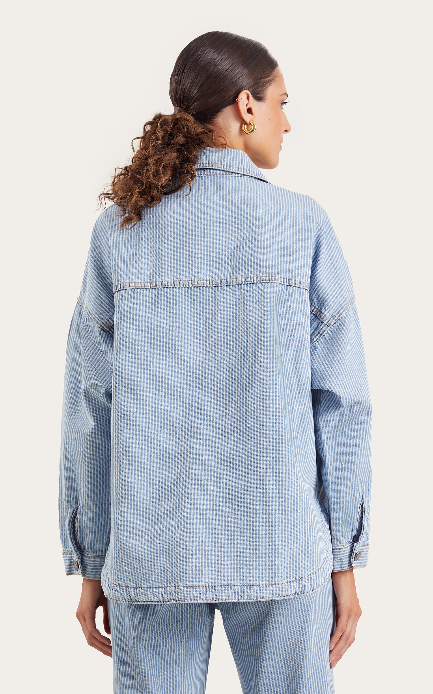 Camisa Jeans Oversized Stripe Jeans Claro