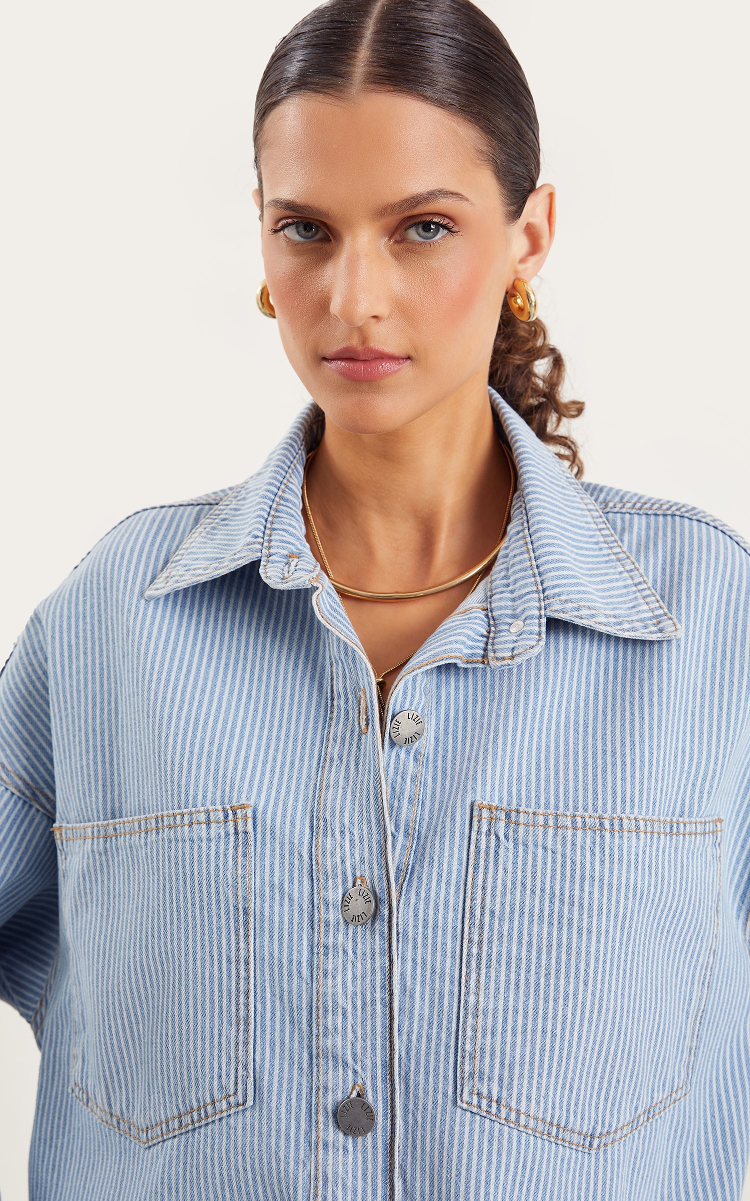 Camisa Jeans Oversized Stripe Jeans Claro