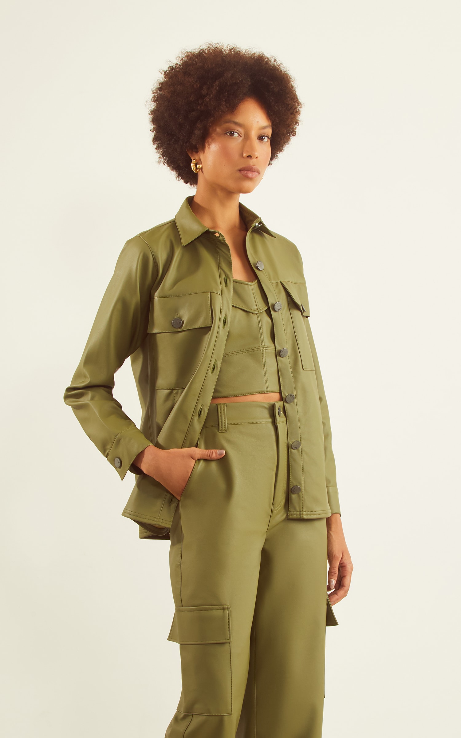 Camisa Like Leather Verde Militar