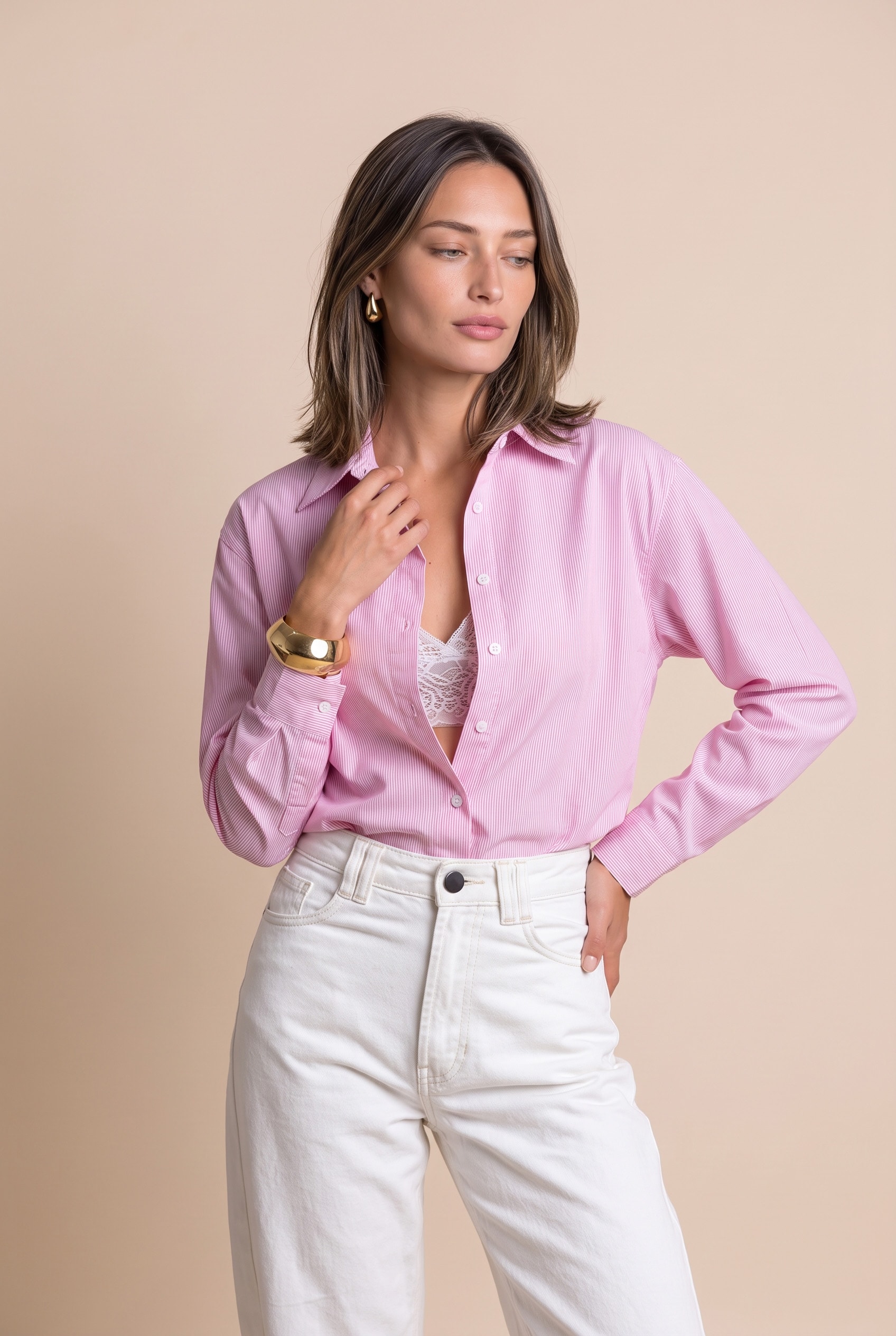 Camisa Listras Fio Tinto Baby Pink
