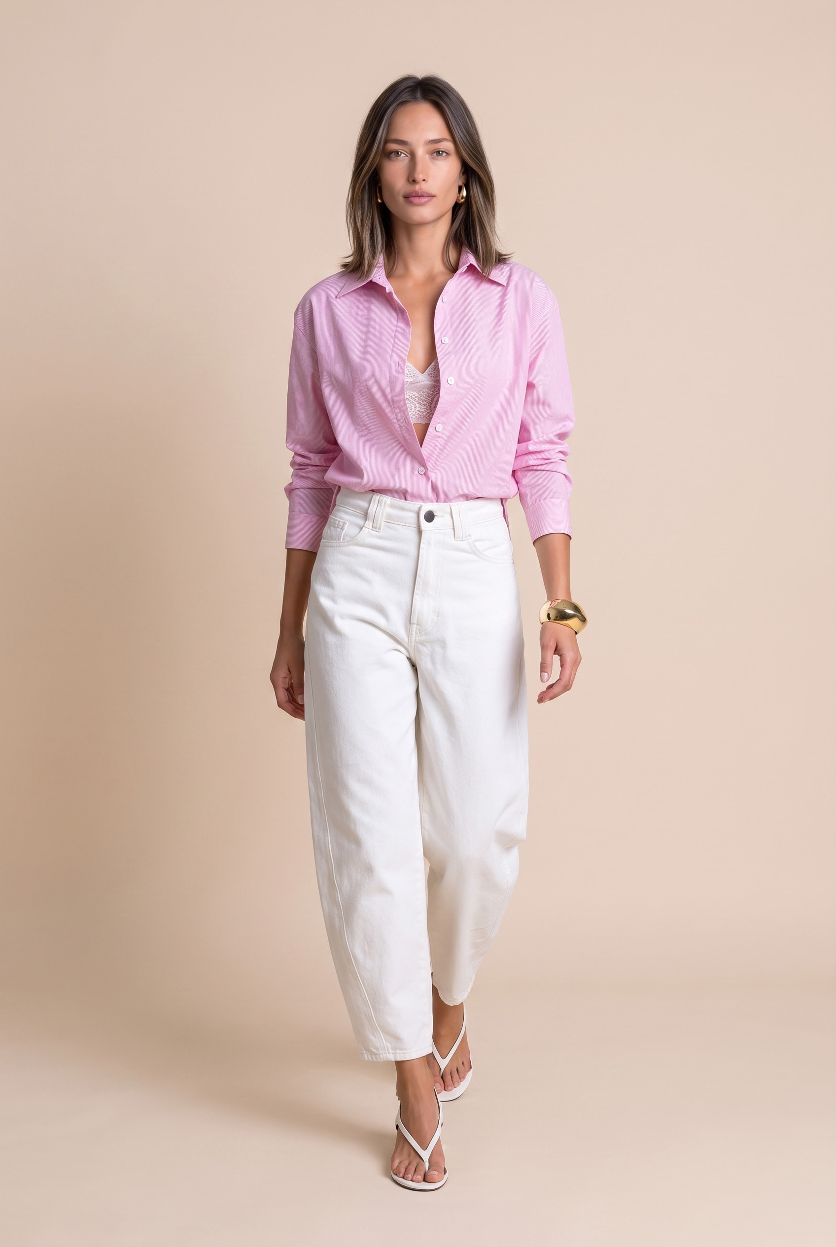 Camisa Listras Fio Tinto Baby Pink