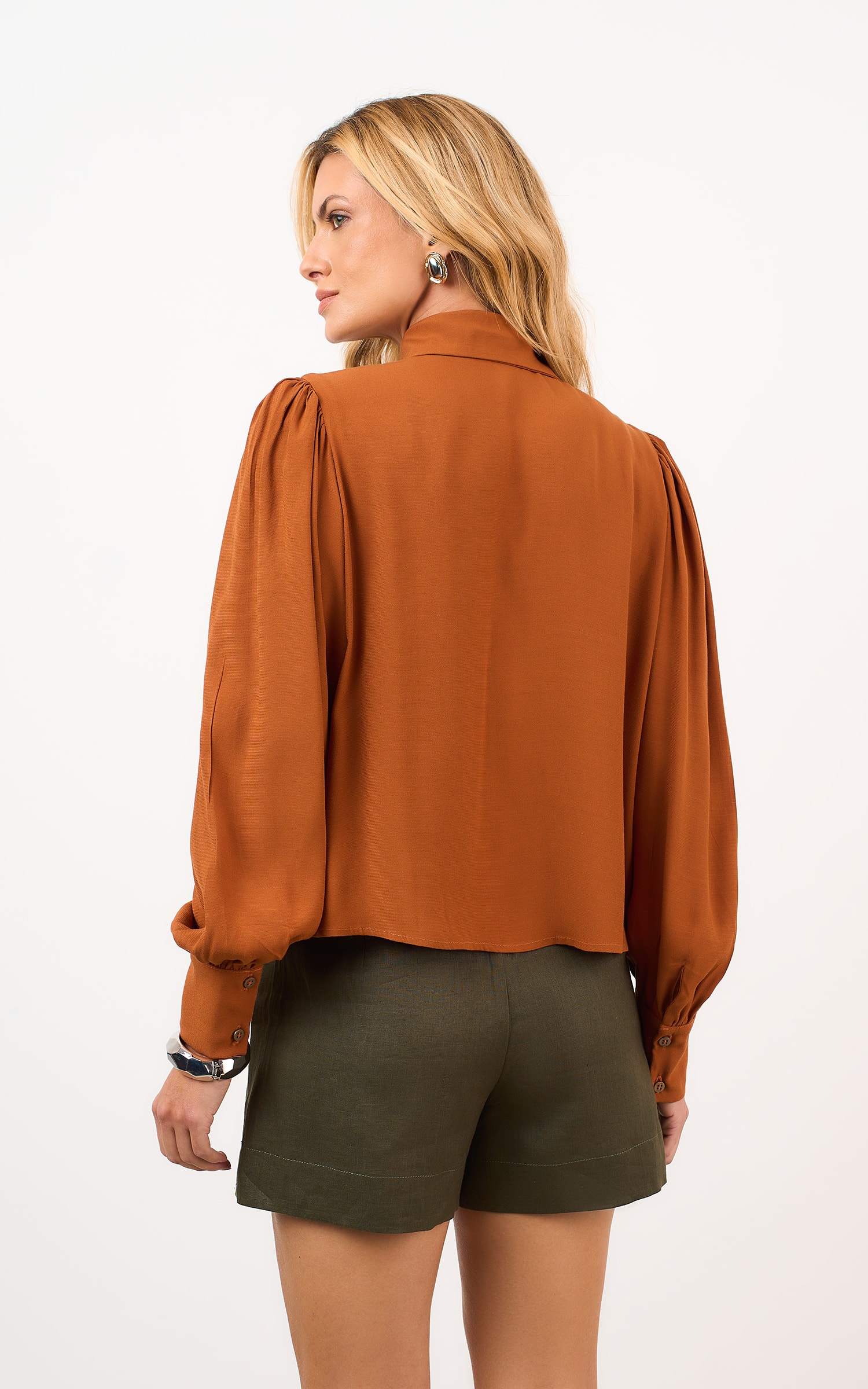 Camisa Manga Prega Caramelo