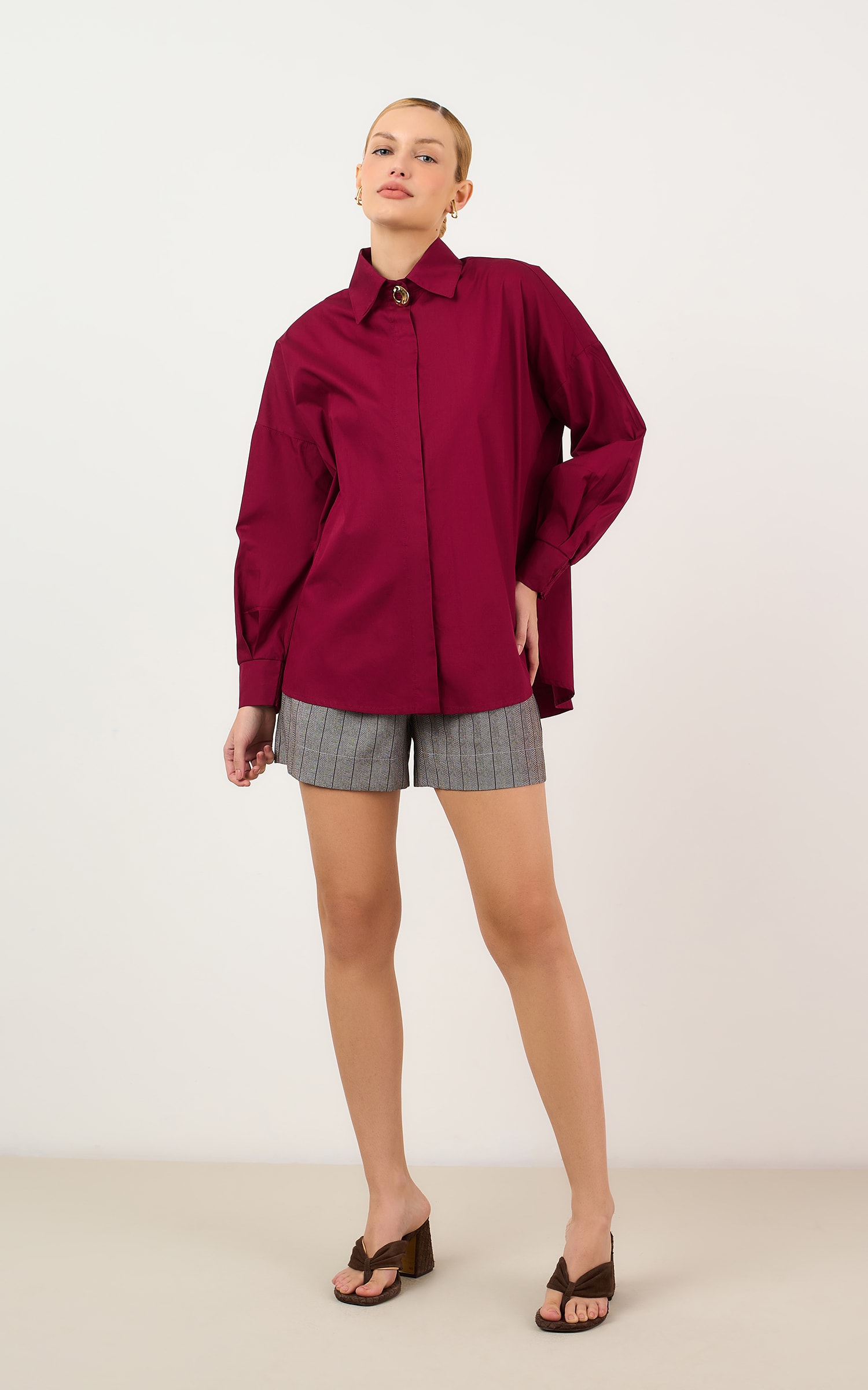 Camisa Over Crema Burgundy