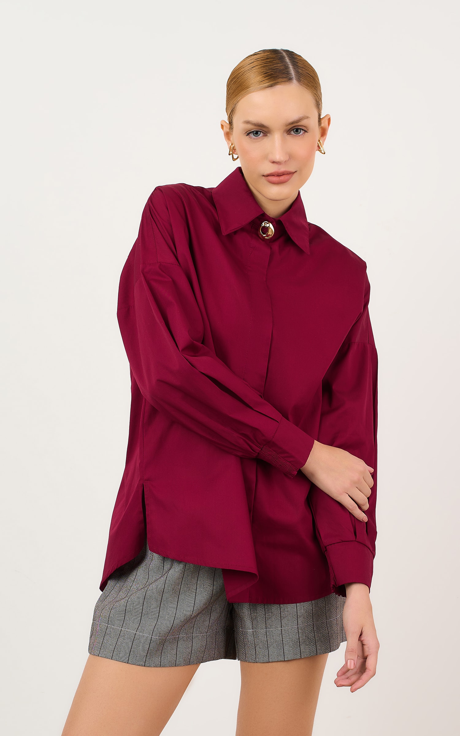 Camisa Over Crema Burgundy