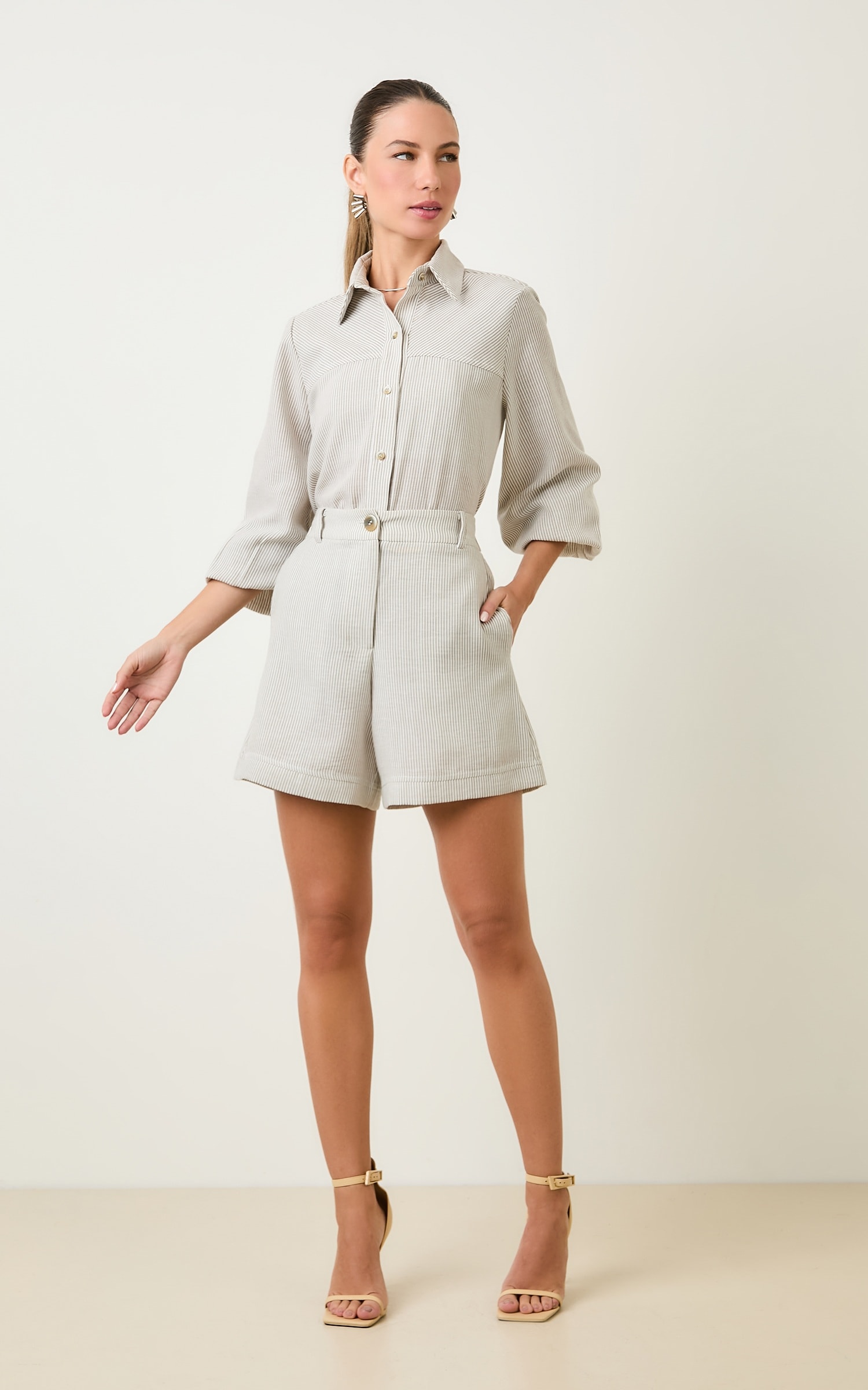 Camisa Oversized Listrada Athena Caqui