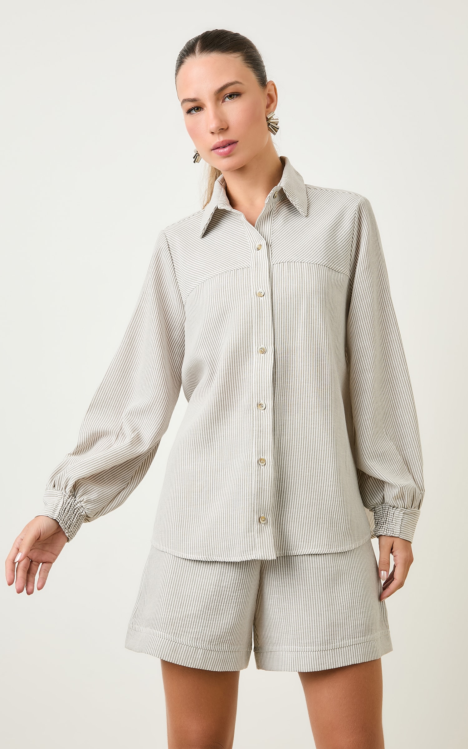 Camisa Oversized Listrada Athena Caqui