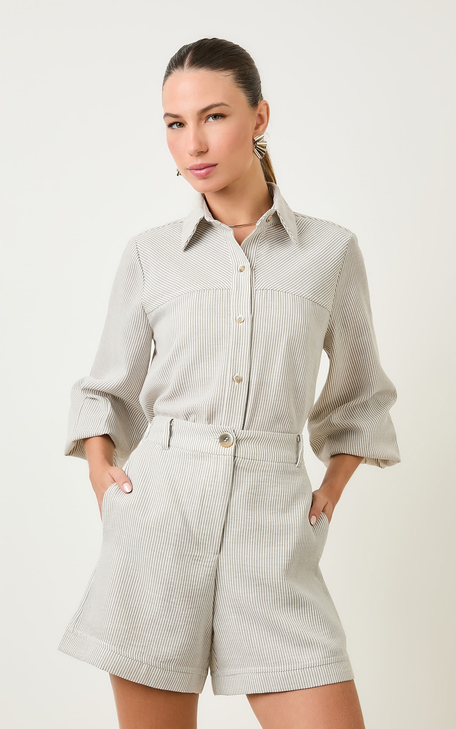 Camisa Oversized Listrada Athena Caqui