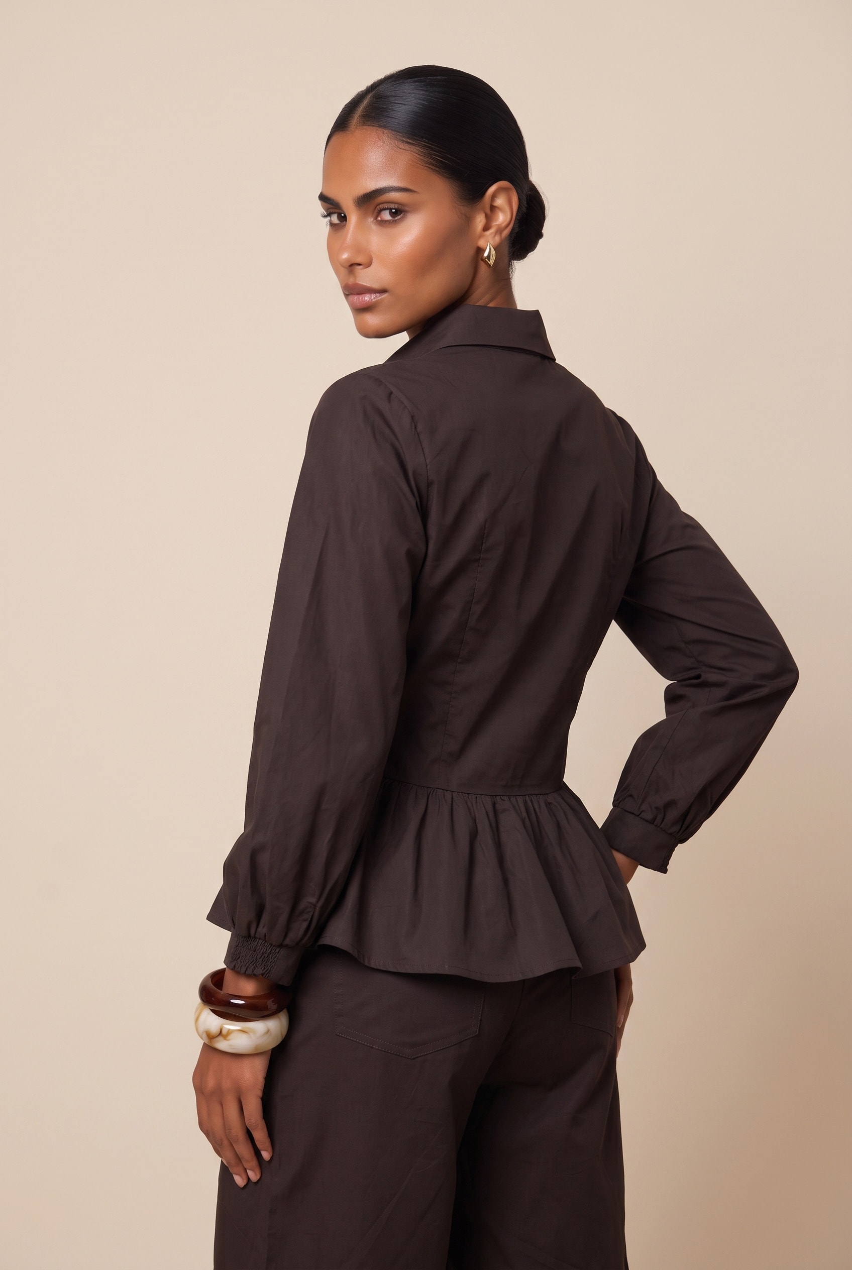 Camisa Peplum Groove Marrom