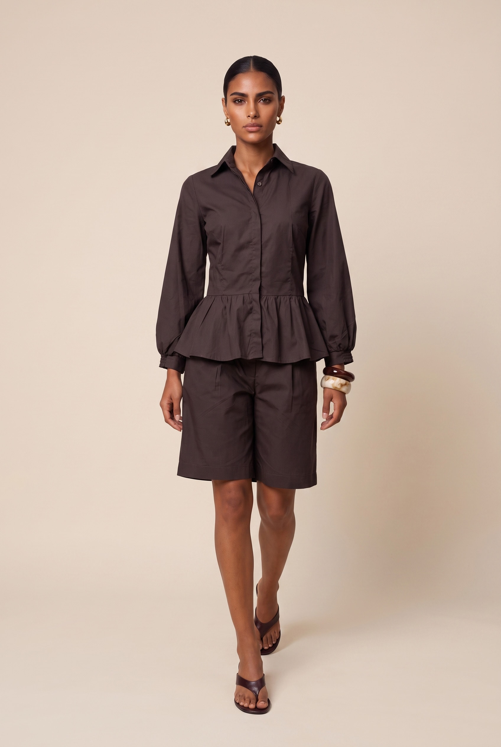 Camisa Peplum Groove Marrom