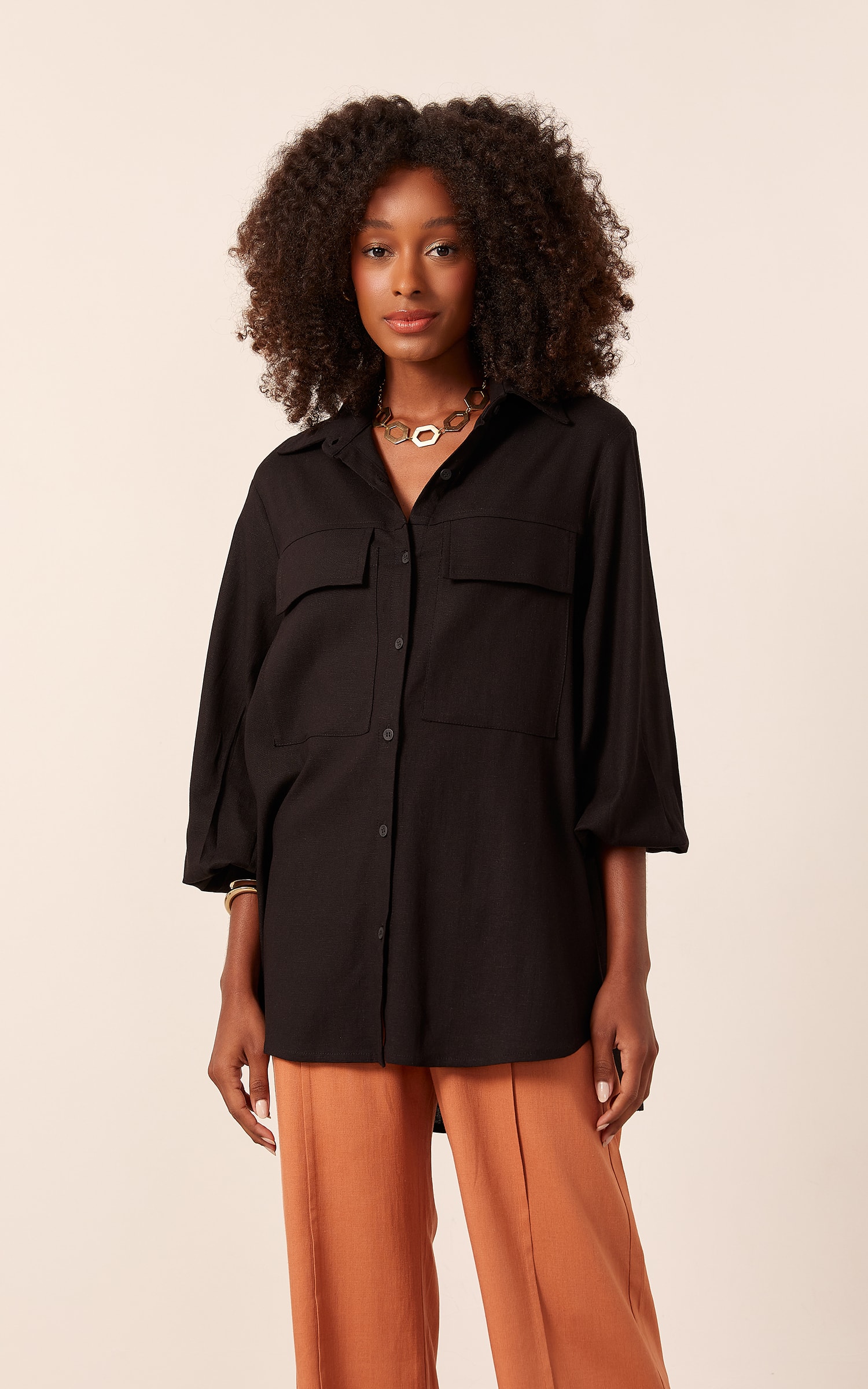 Camisa Raízes Manga Bufante Preto