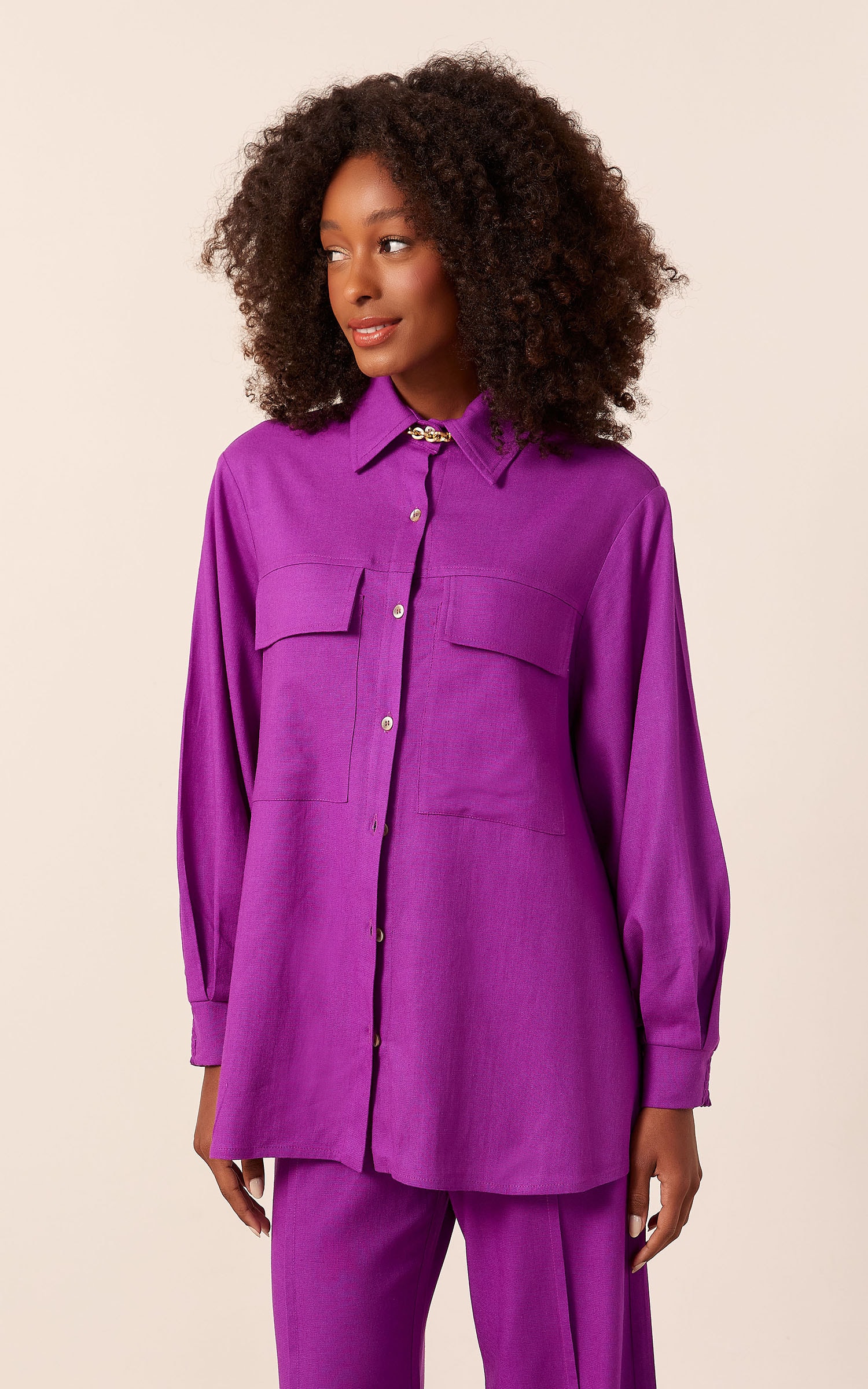 Camisa Raízes Manga Bufante Roxo