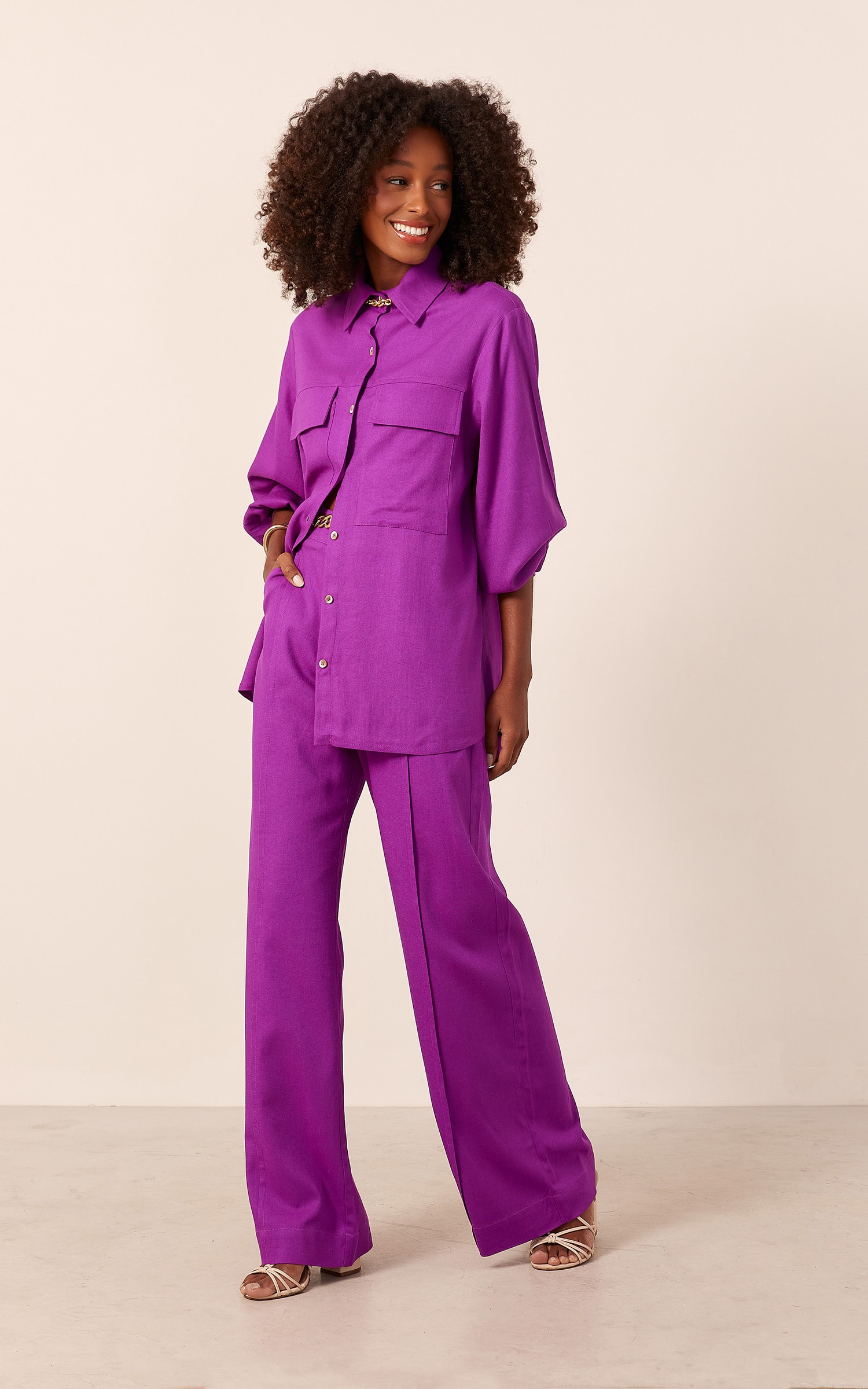 Camisa Raízes Manga Bufante Roxo