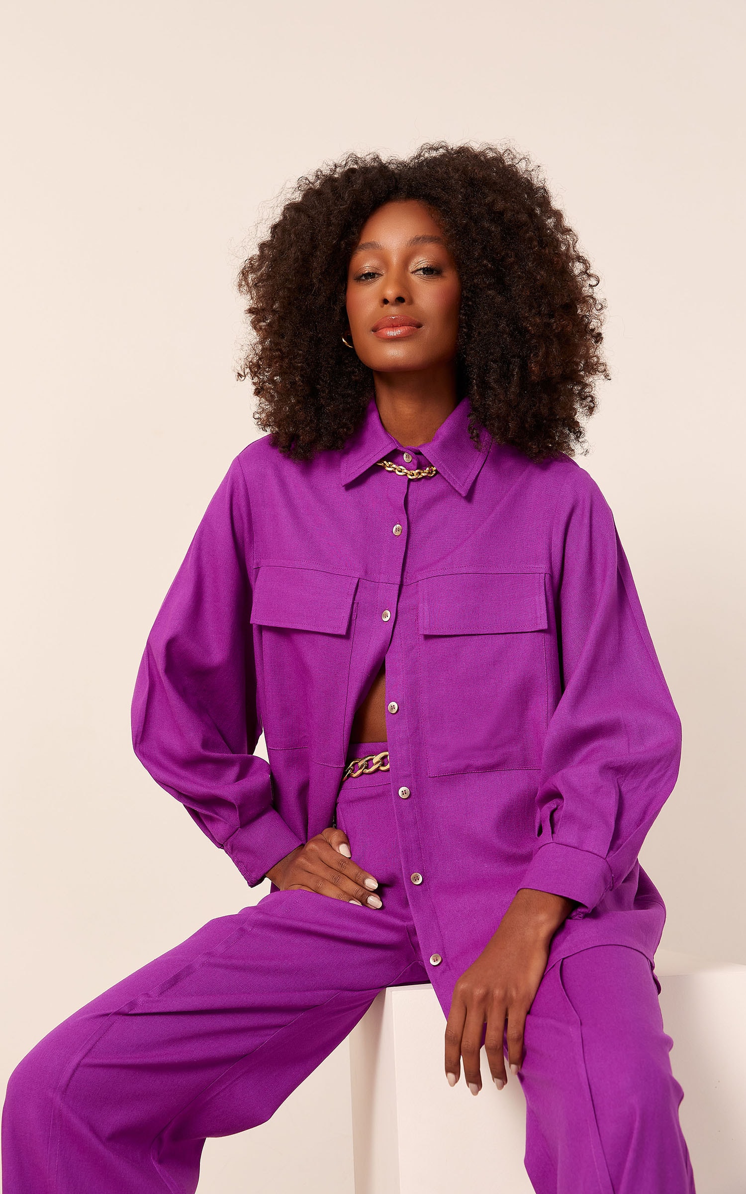 Camisa Raízes Manga Bufante Roxo