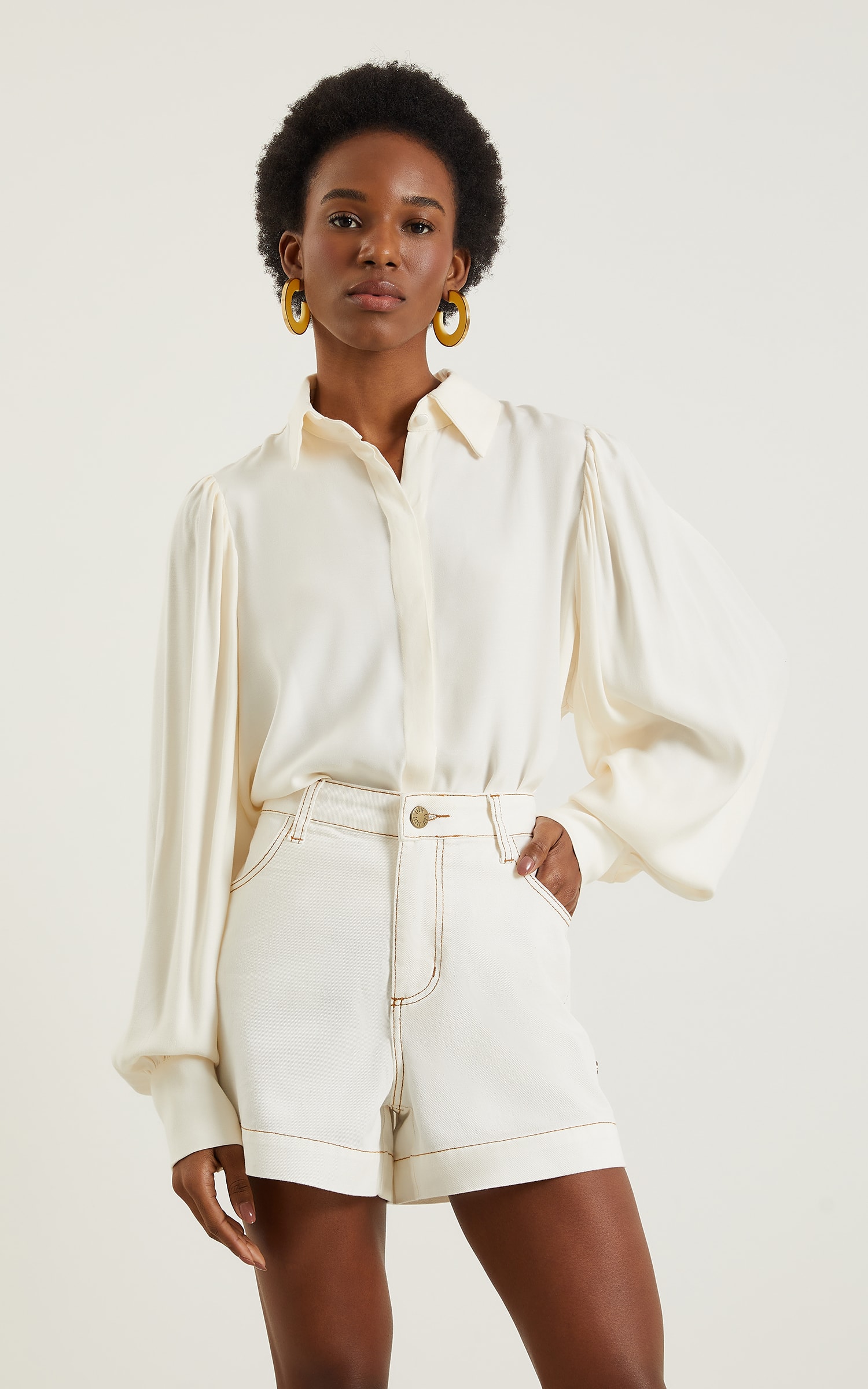 Camisa Ravena Manga Bufante Off White