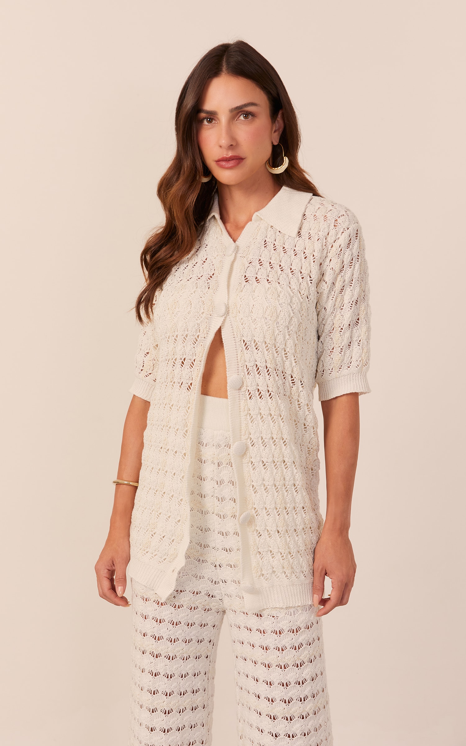 Camisa Tricot Mix Lurex Off White