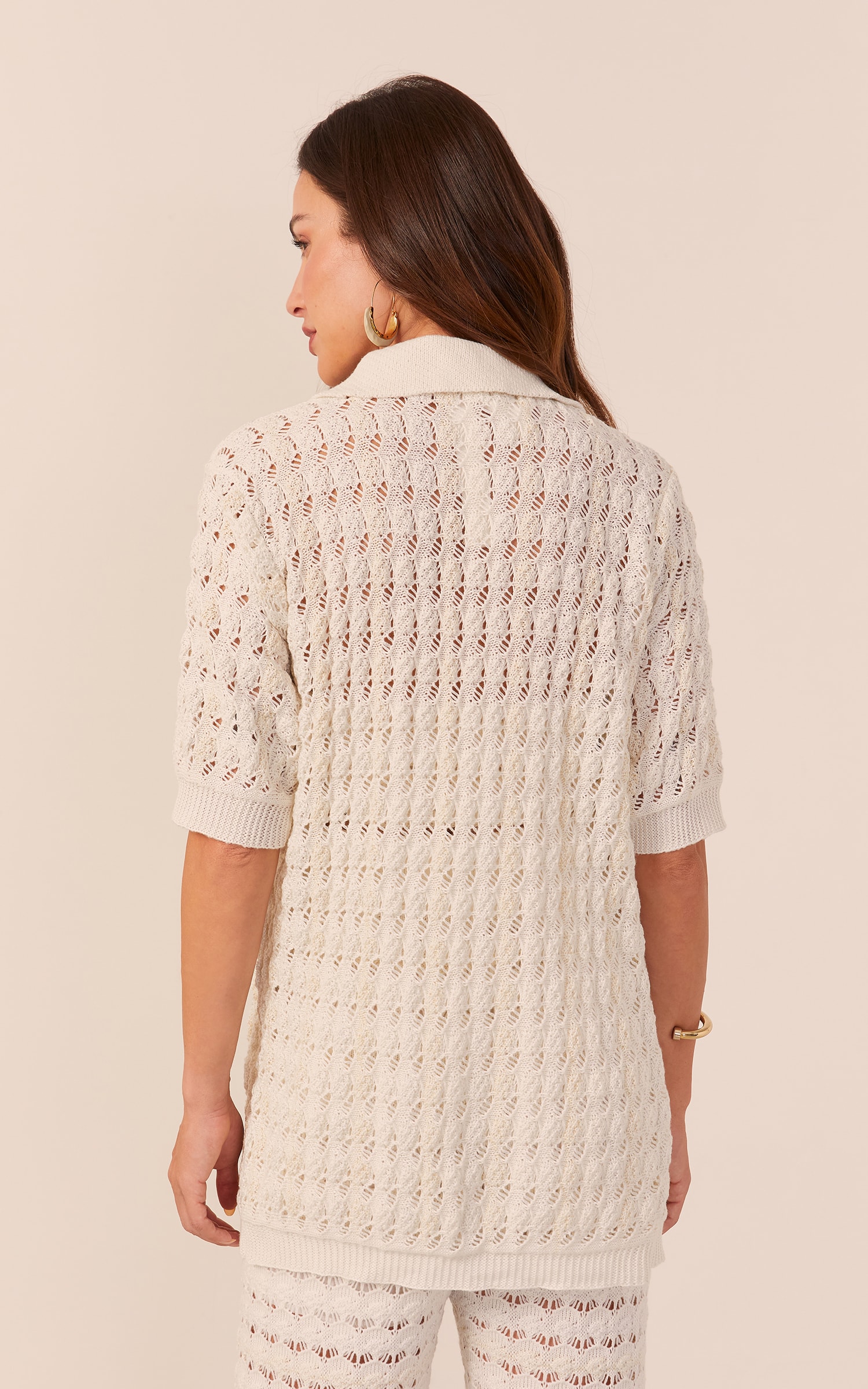 Camisa Tricot Mix Lurex Off White