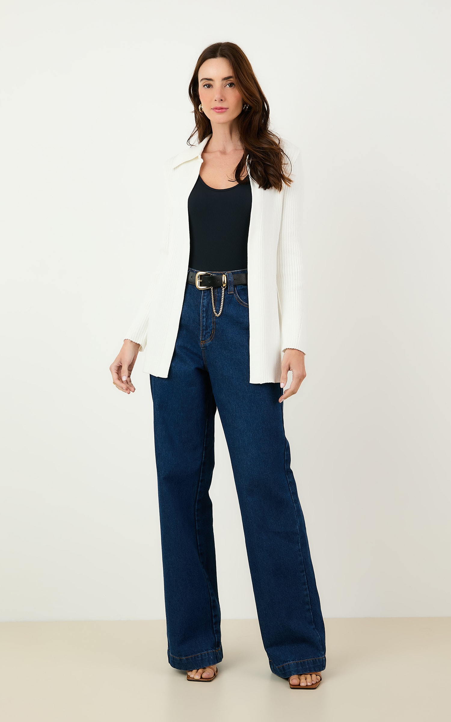 Cardigan Tricot Canelado Off White