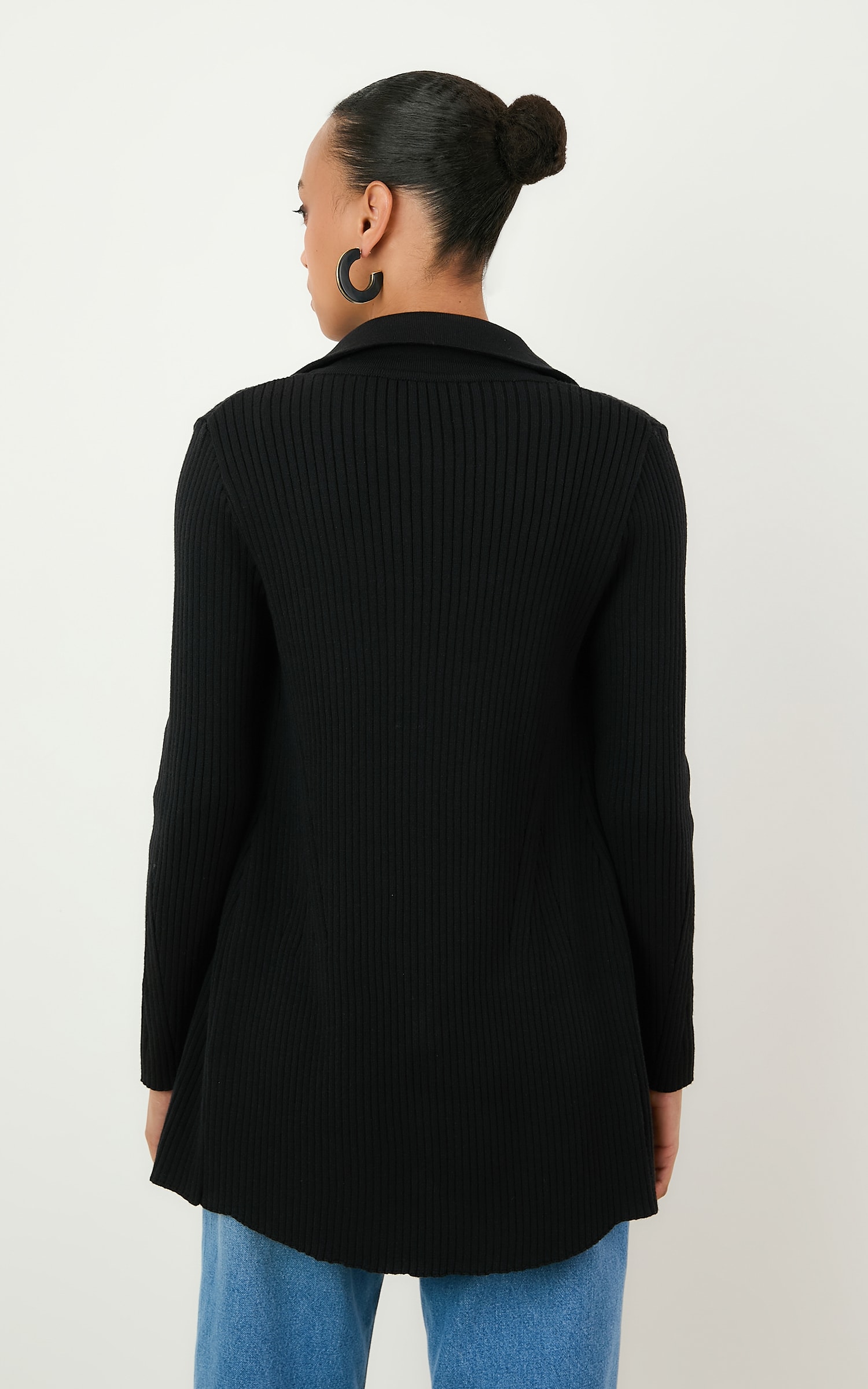 Cardigan Tricot Canelado Preto