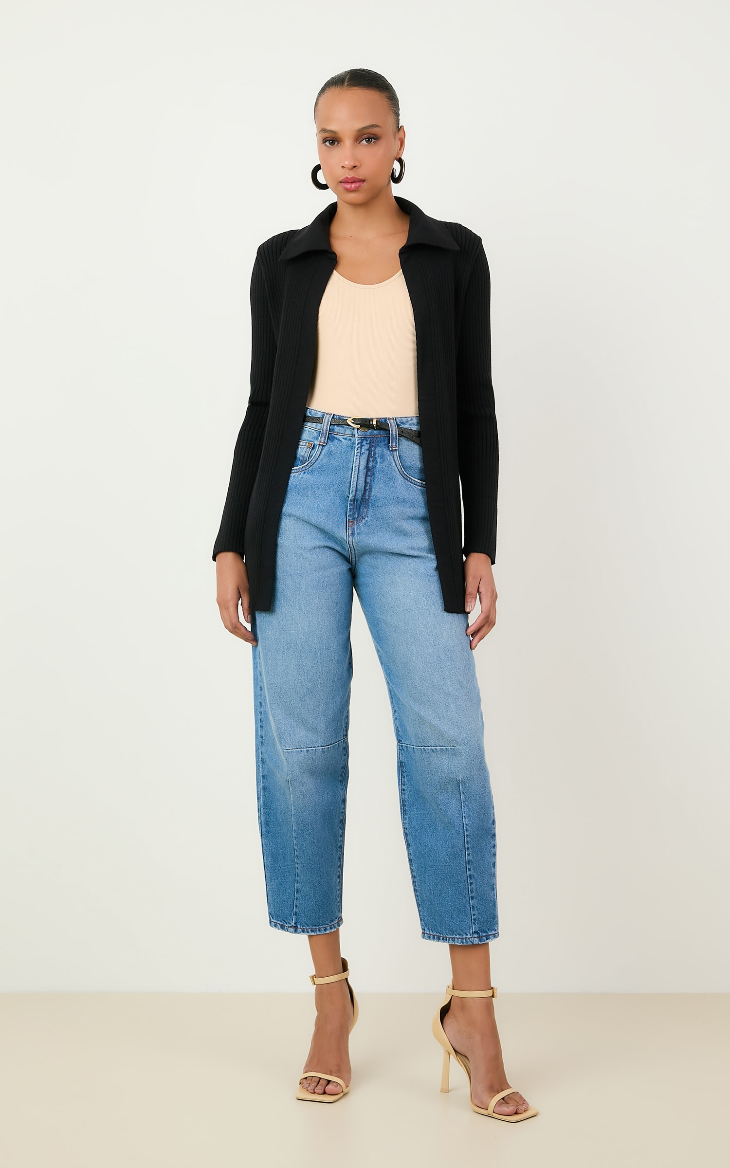 Cardigan Tricot Canelado Preto