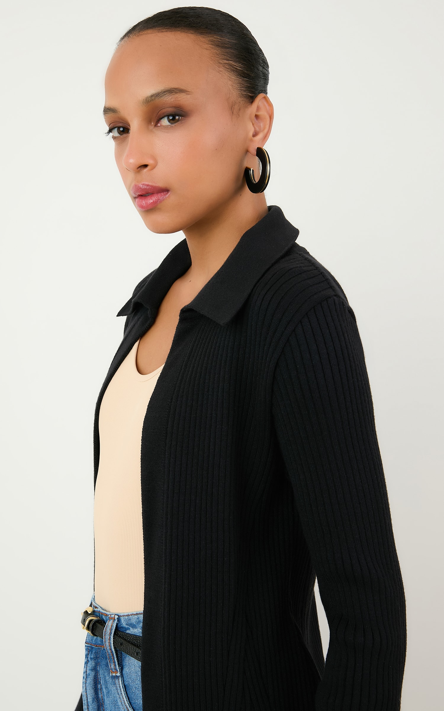 Cardigan Tricot Canelado Preto