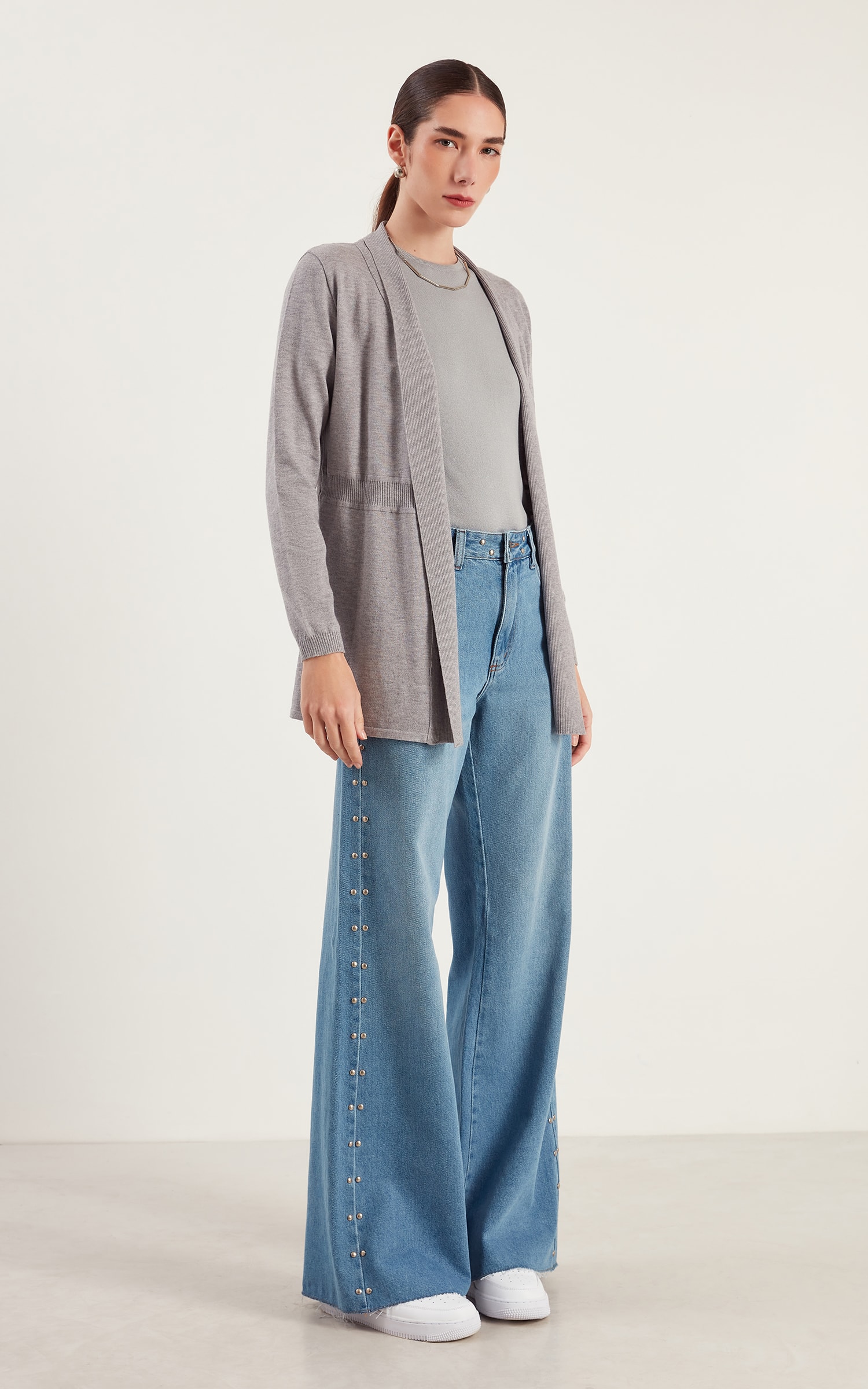 Cardigan Tricot Cinza
