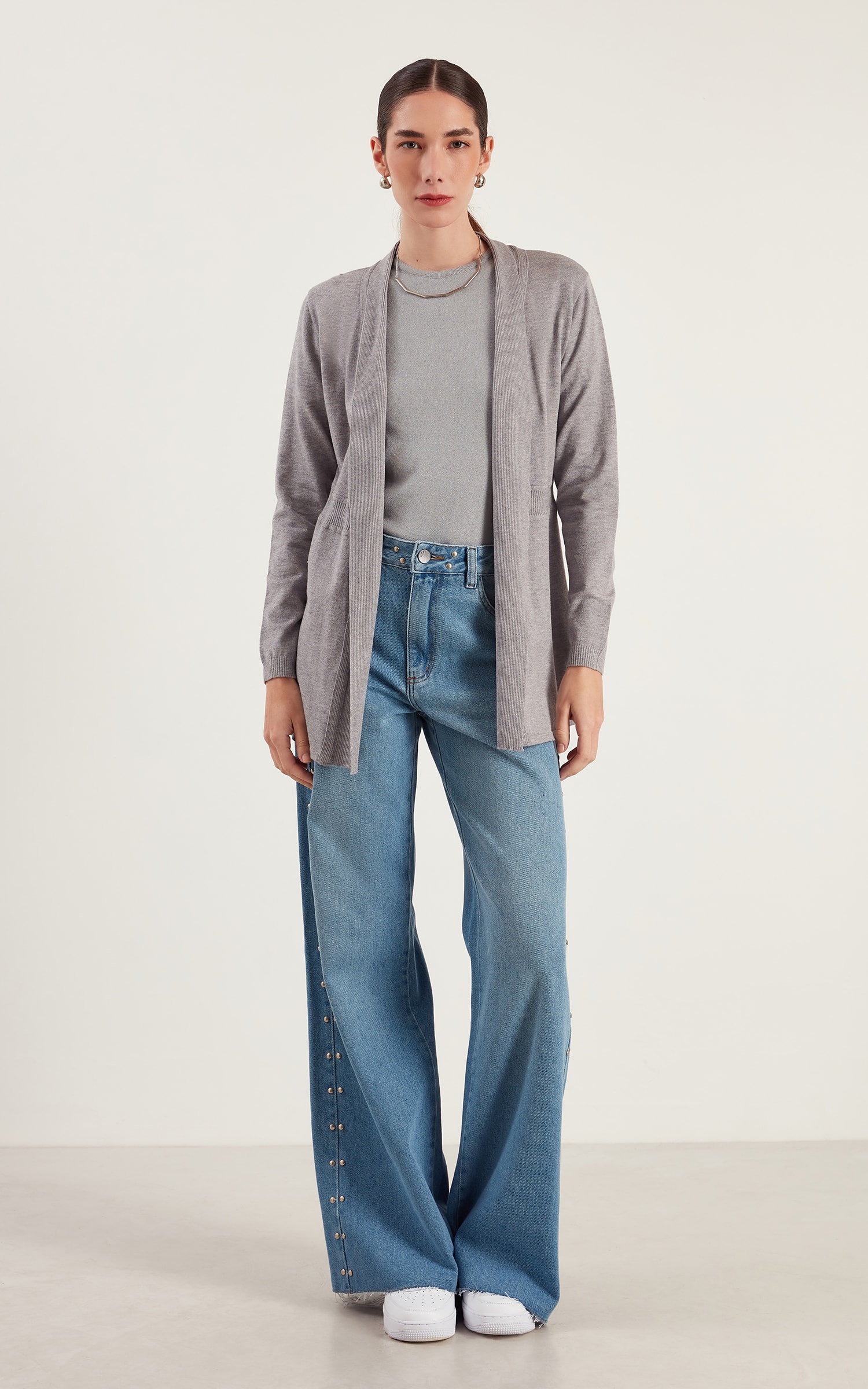 Cardigan Tricot Cinza