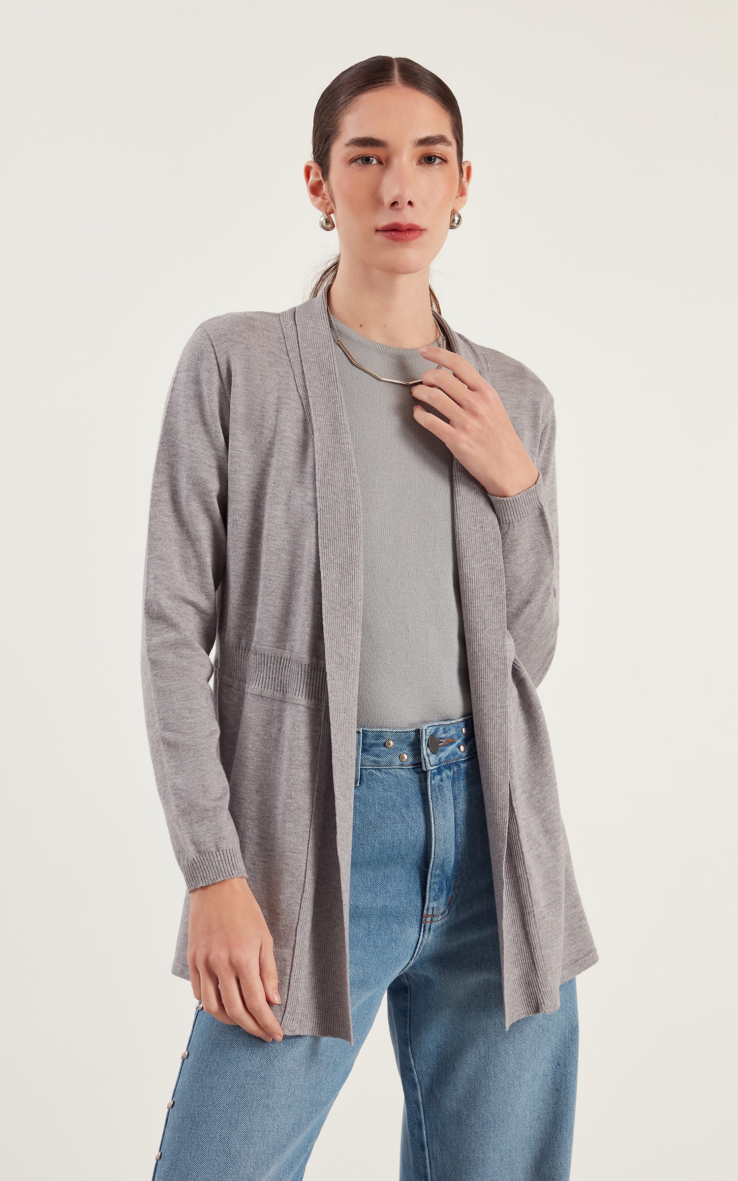 Cardigan Tricot Cinza