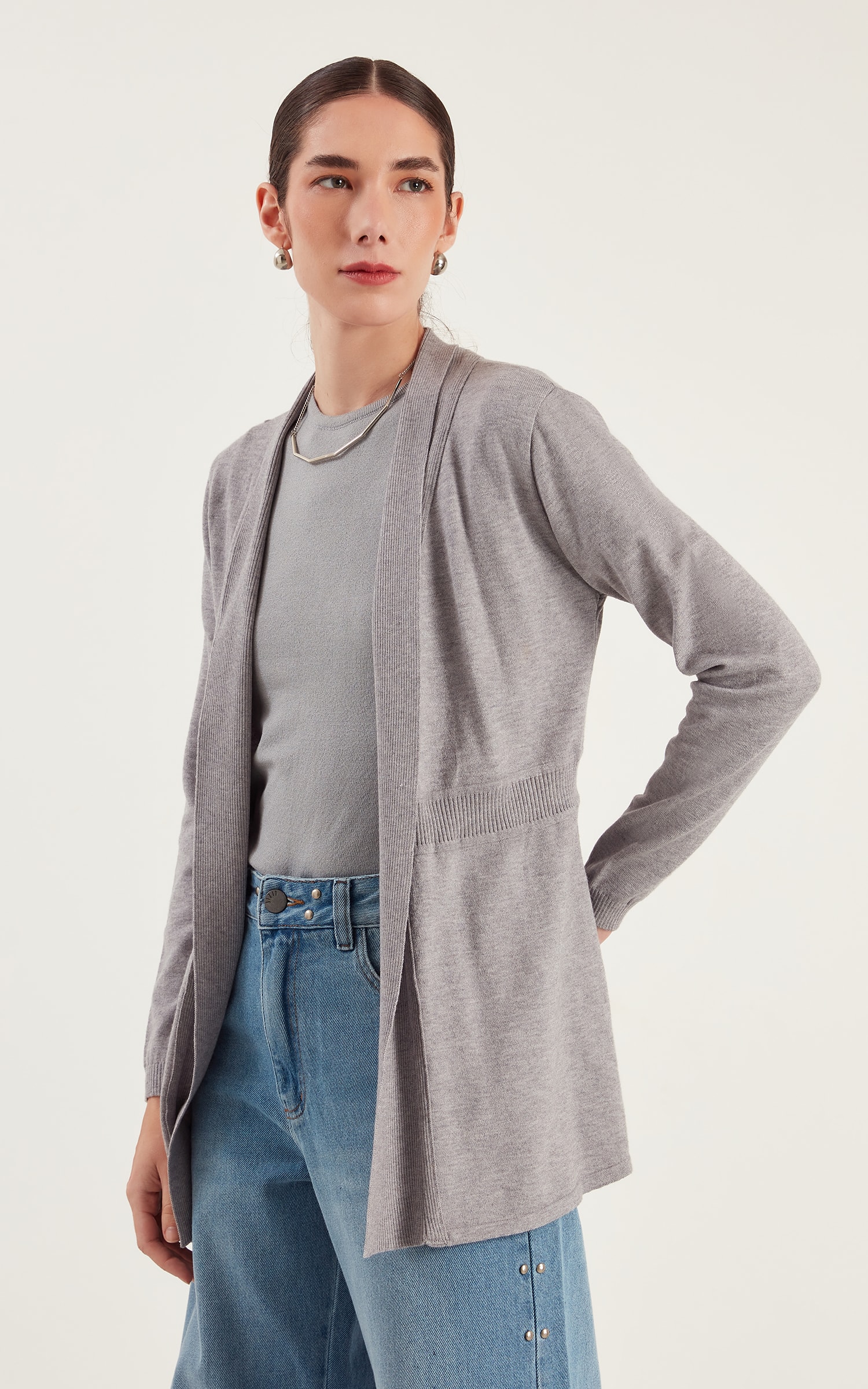 Cardigan Tricot Cinza