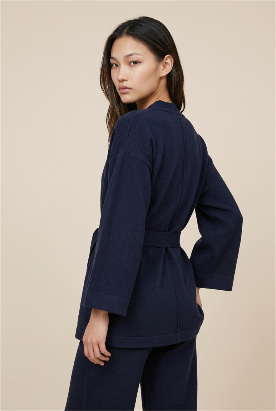 Cardigan Tricot Faixa Marinho