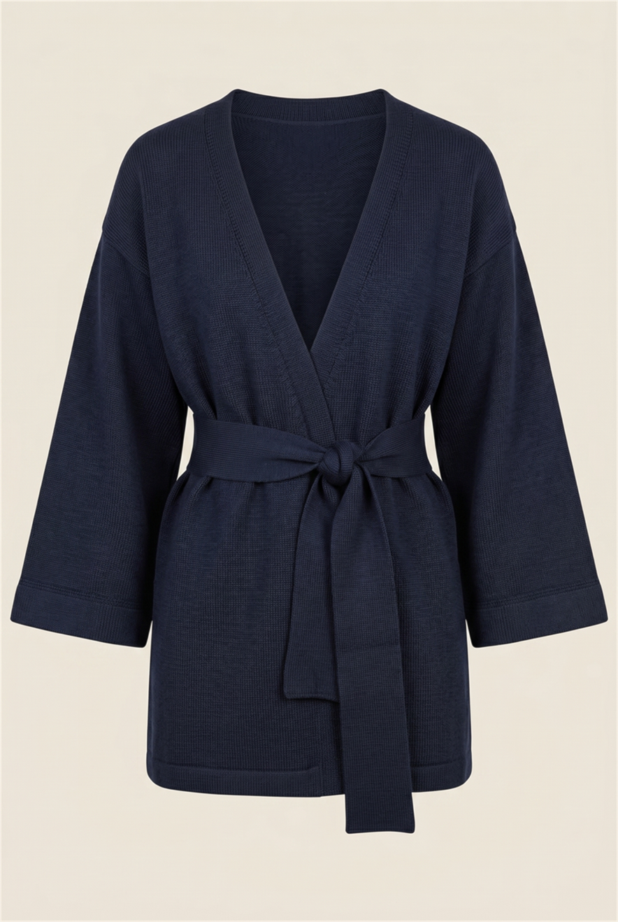 Cardigan Tricot Faixa Marinho