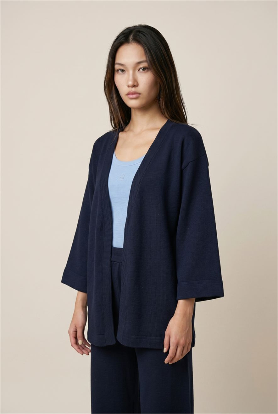 Cardigan Tricot Faixa Marinho
